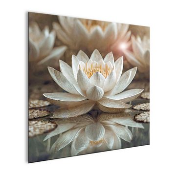 artissimo Glasbild Glasbild 30x30cm Bild aus Glas Boho-Style weiß beige Yoga Wellness, Zen und Spa: Lotus-Blüte