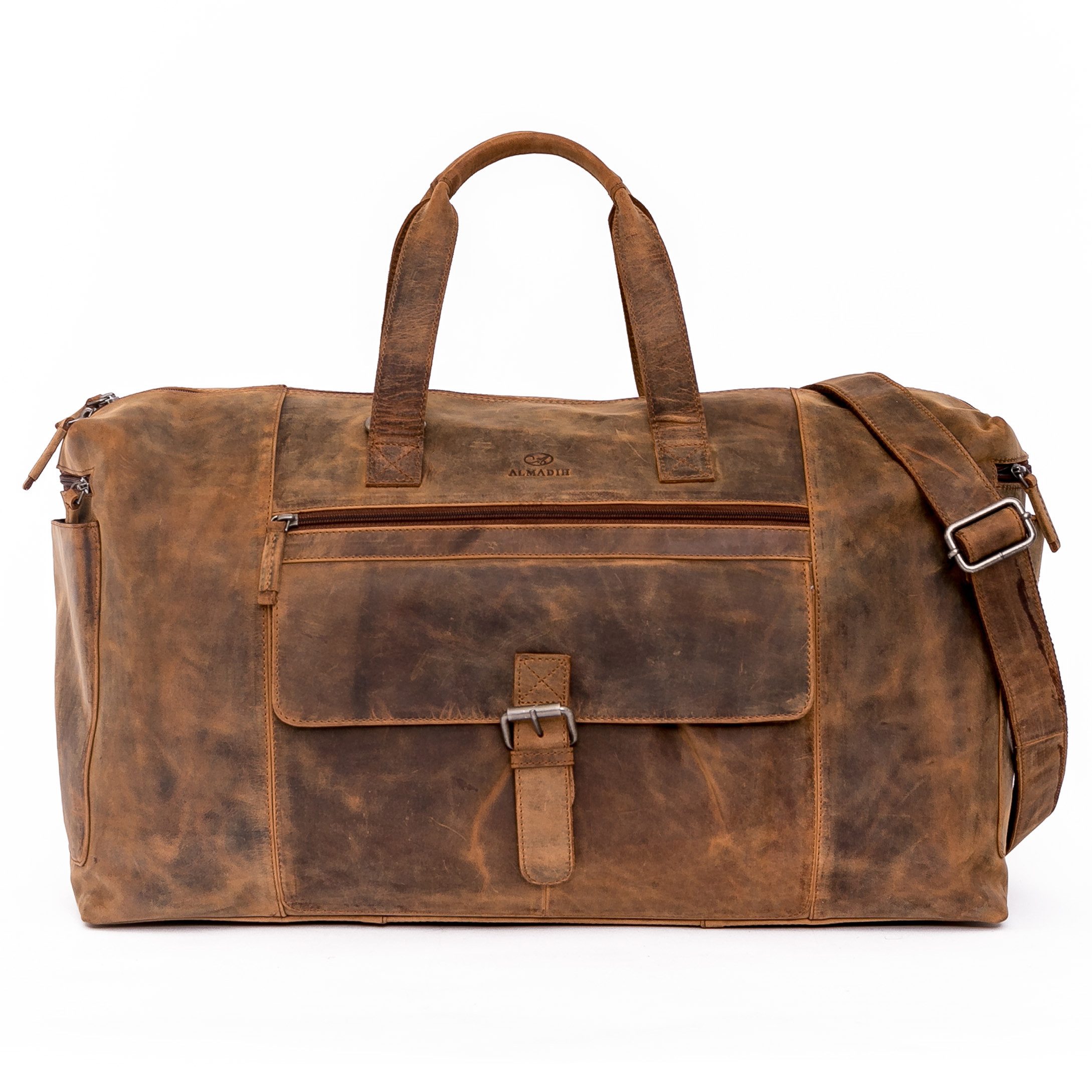 Reisetasche Leder groß AIKO Weekender 17 Zoll Herren Damen Sporttasche braun