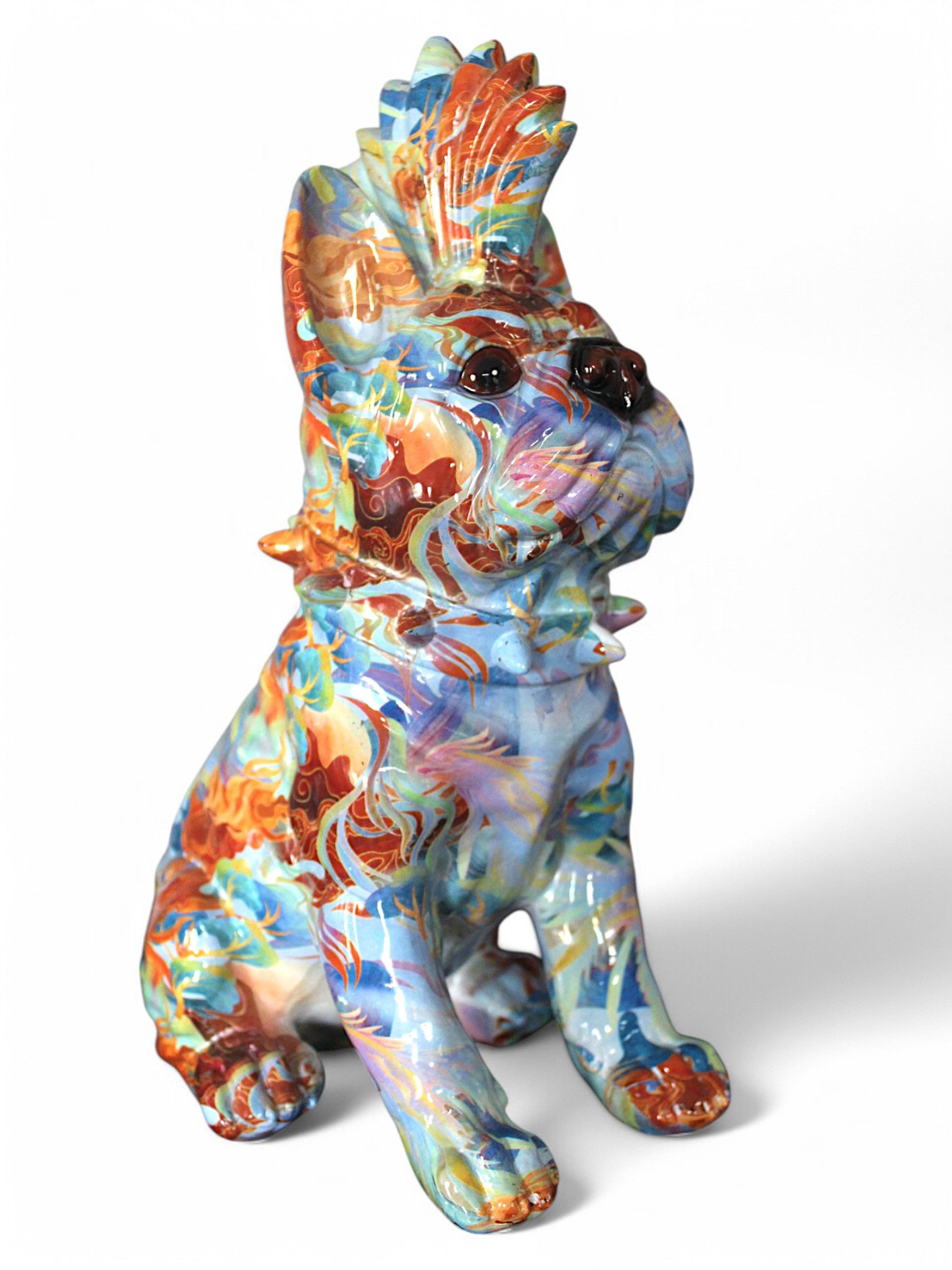 Dekofigur Bunte Bulldogge Pop Art Design Moderne Hundeskulptur 32 cm