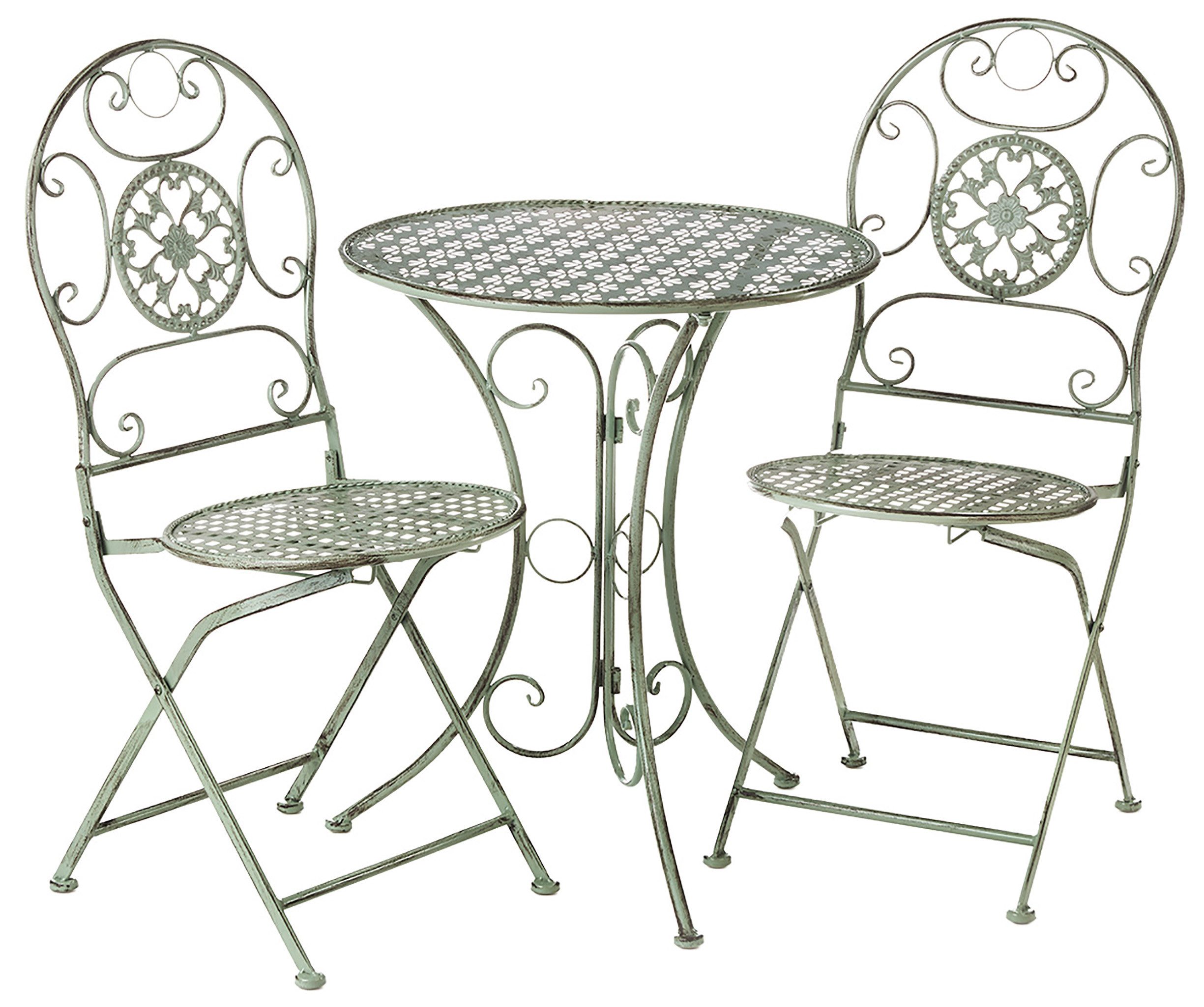 Kobolo Balkonset Tischgruppe aus Metall - 1 Tisch 2 Stühle grün, Sitzgruppe Essgruppe, (3-tlg), 3er Set - 1 Tisch 2 Stühle
