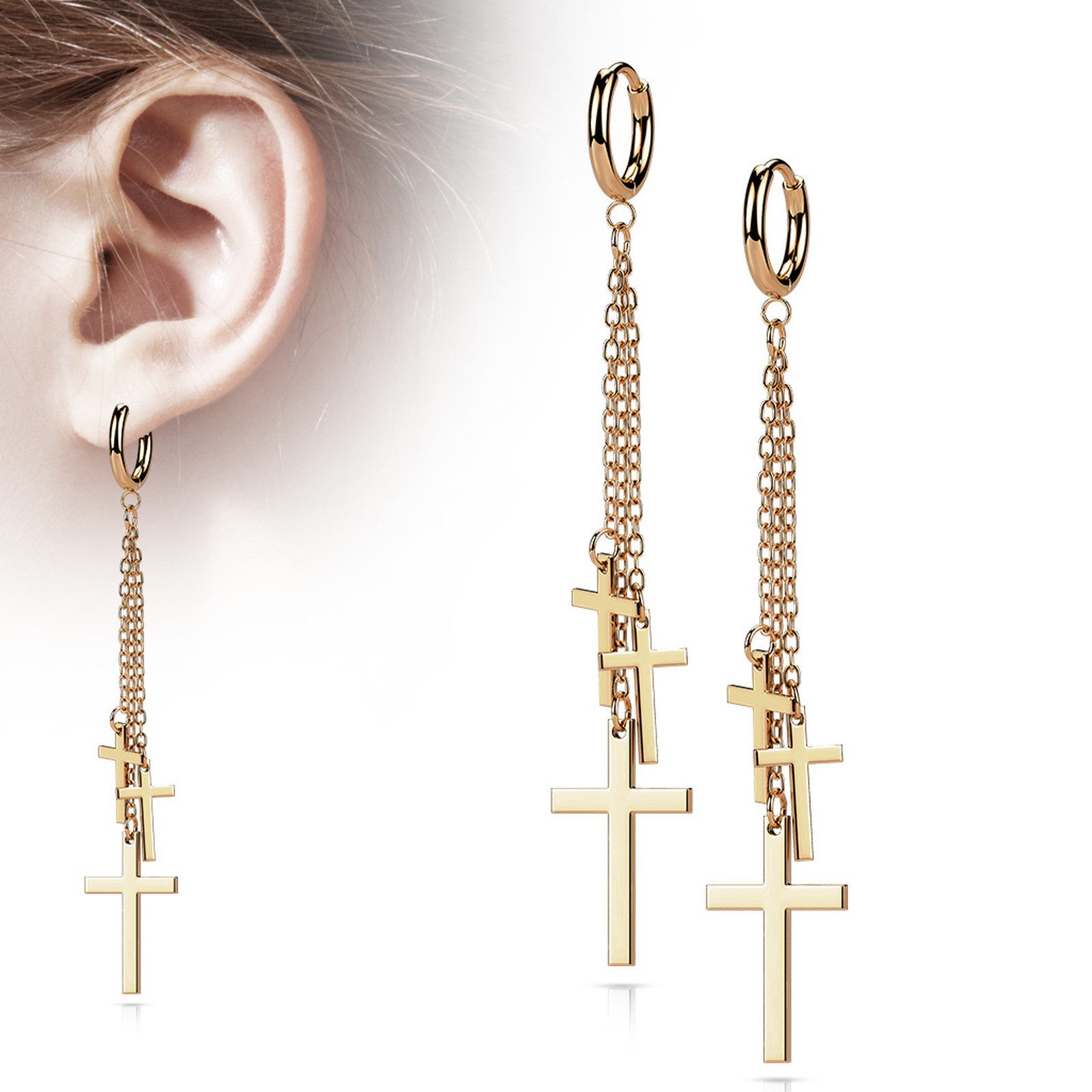 Order & Smile Schmuck Klappcreolen Kreuz Ohrringe hängend: Creolen mit Kreuz Anhänger