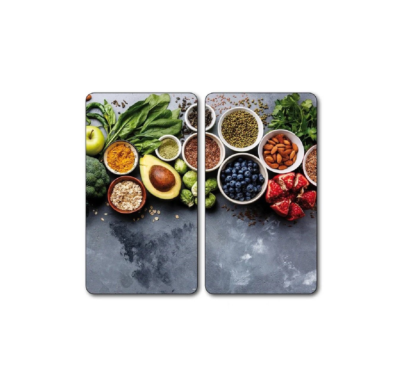 Kesper Schneidebrett Multi-Glasschneideplatte 2er Pack, Herdabdeckplatte, Spritzschutz, (Set, 2-St), Motiv Avocado