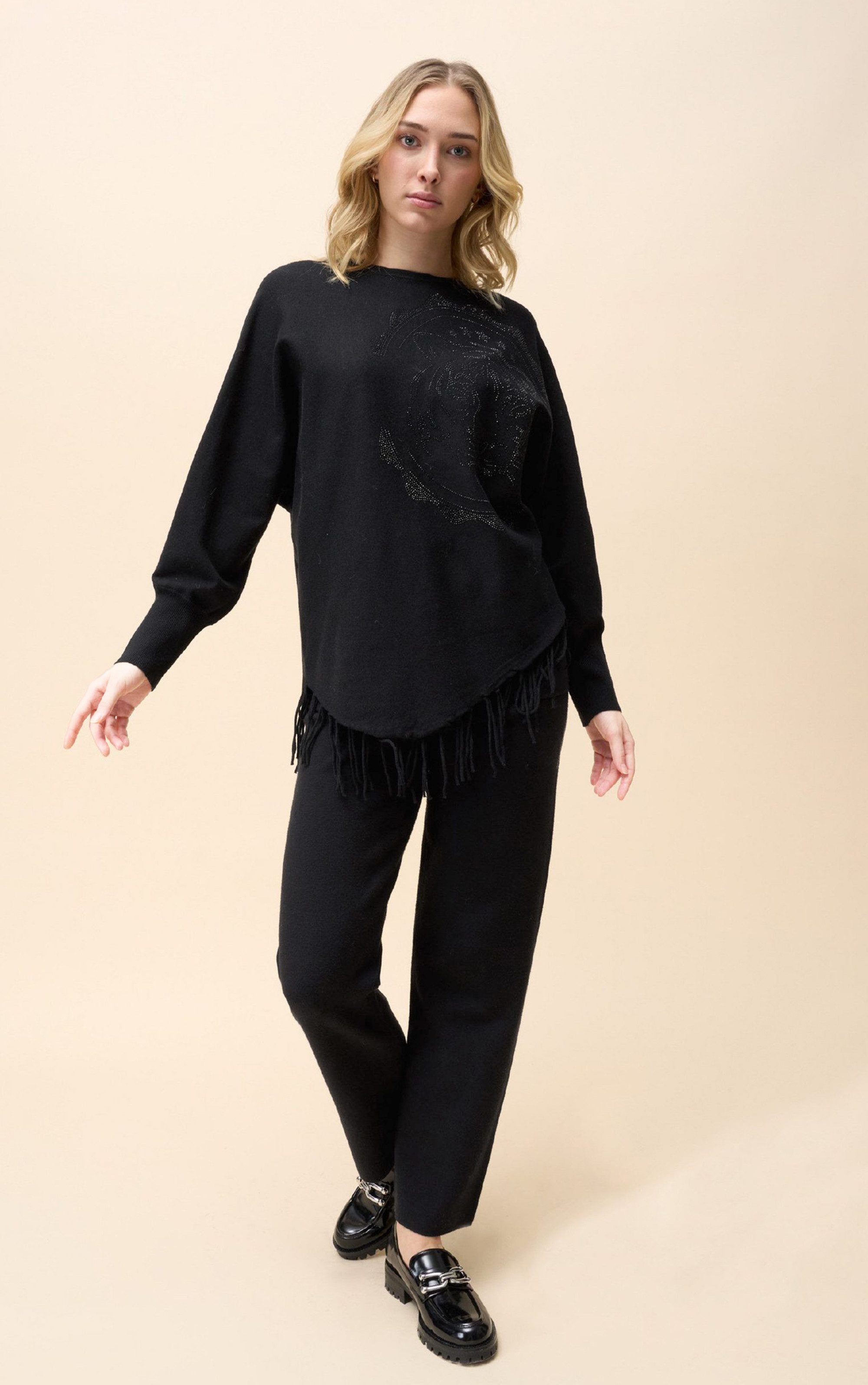 Passioni Strickhose Straight Fit mit Tunnelzug