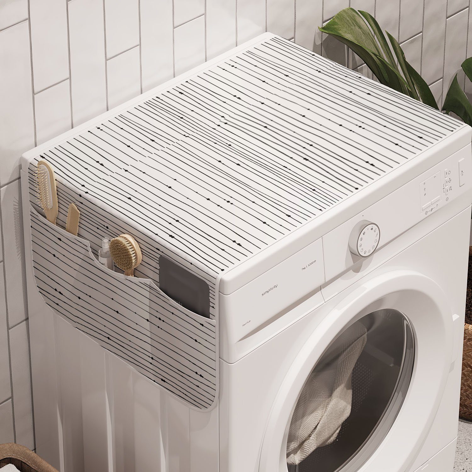 Abakuhaus Badorganizer Anti-Rutsch-Stoffabdeckung für Waschmaschine und Trockner, Abstrakt Ungleiche Streifen mit Punkten | Bad-Organizer
