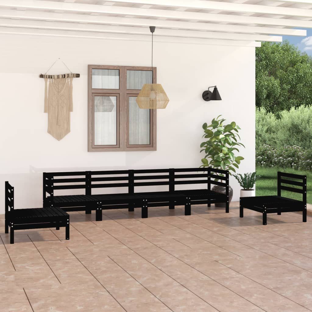 vidaXL Gartenlounge-Set 6-tlg. Garten-Lounge-Set Schwarz Massivholz Kiefer, (1-tlg)