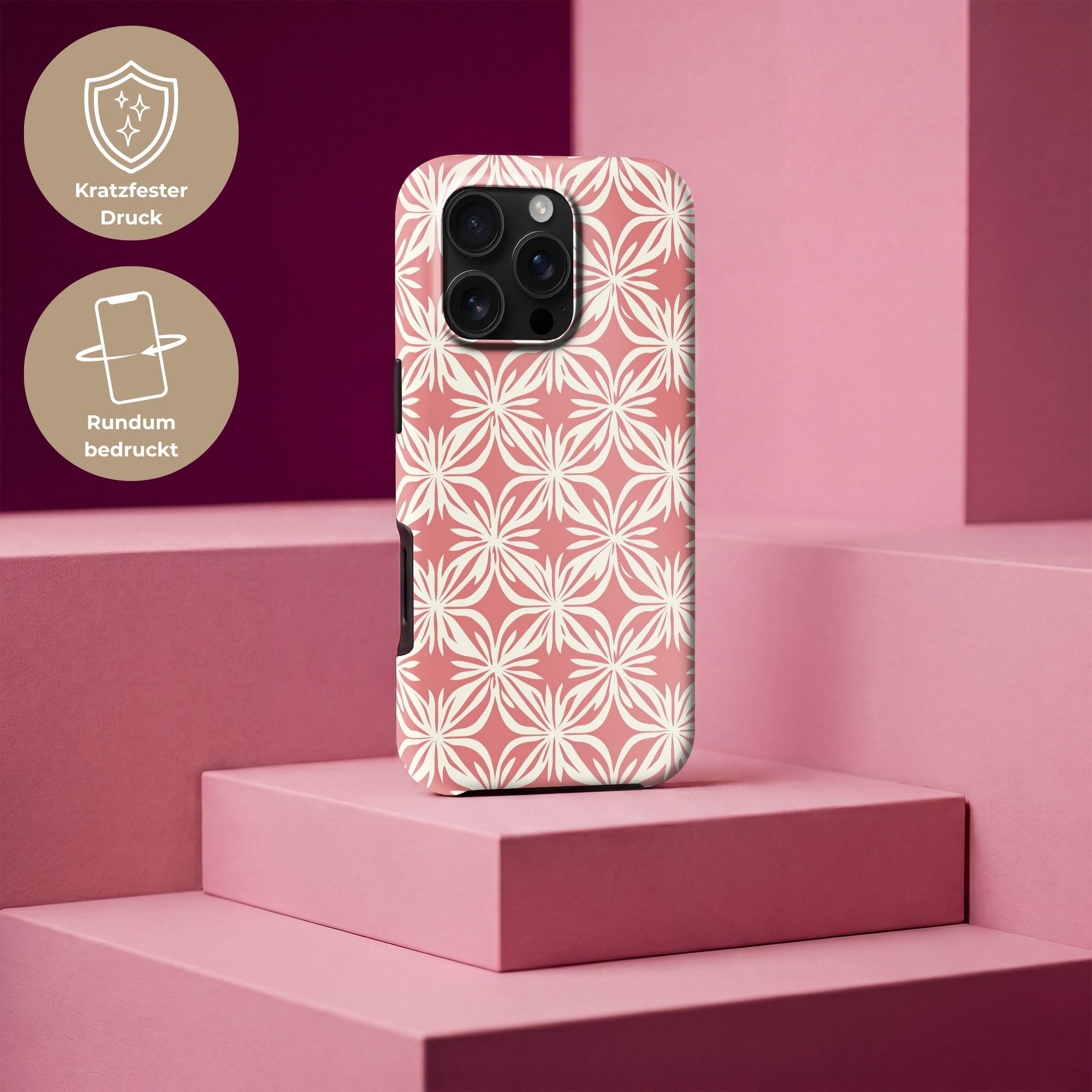 OnlyWow Handyhülle Magsafe für Apple iPhone 16 Pro Rosa - Florales Motiv - Weiß - Modern, Handy Case, Hardcase, Stoßfest, Bumper Case