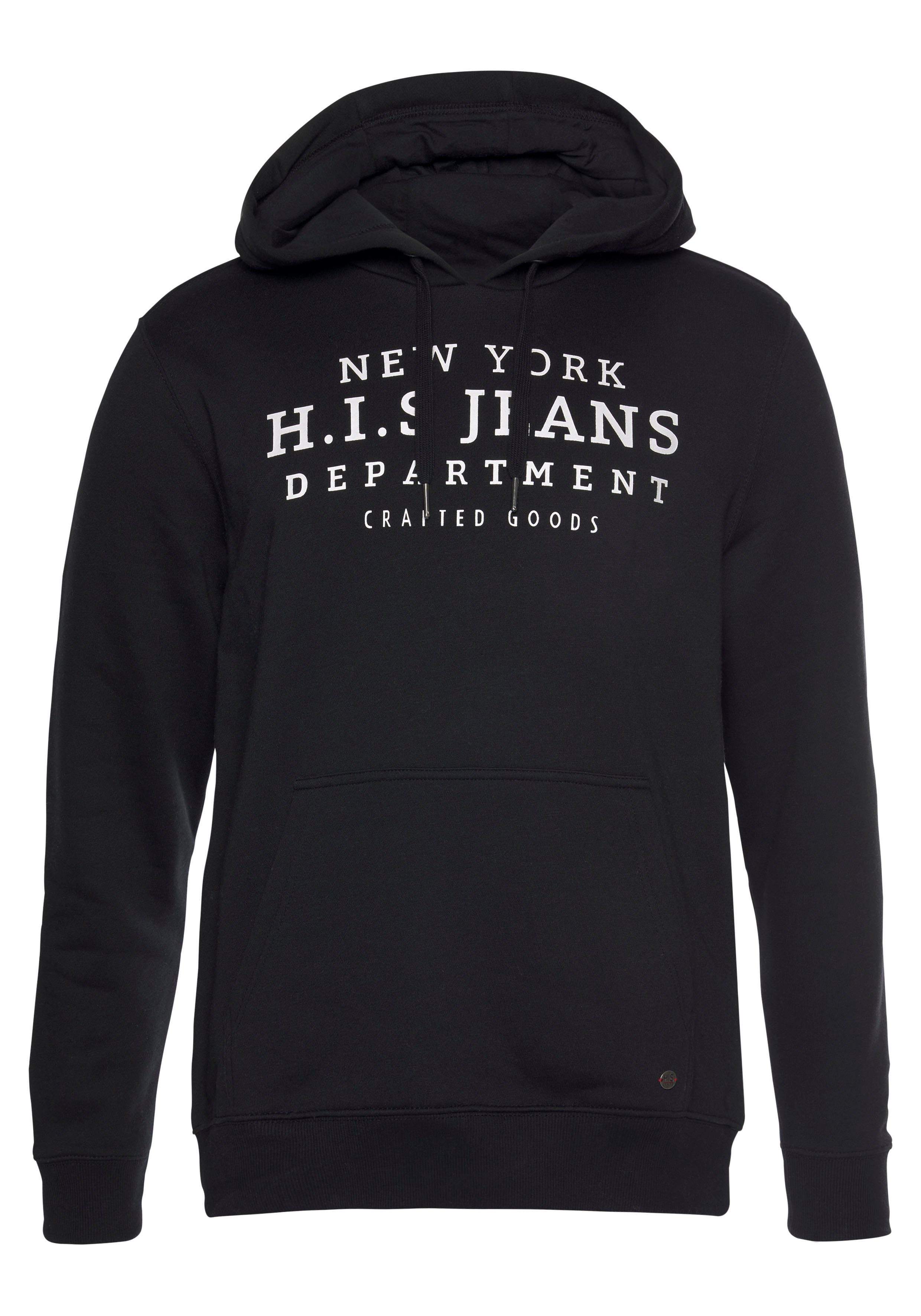 H.I.S Kapuzensweatshirt mit der Kapuze Zahlenprint schwarz an