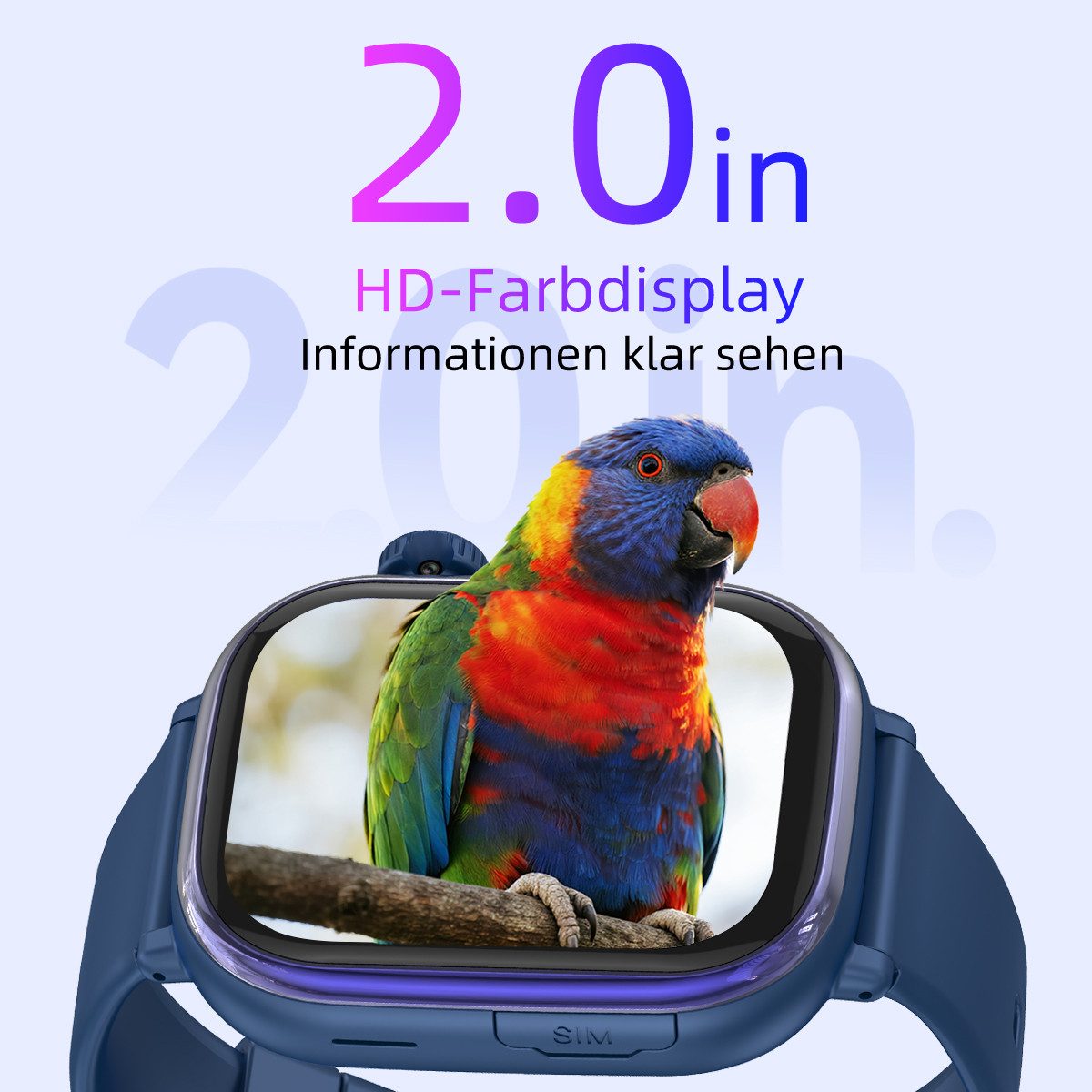 Vashoy 2026 T86 Smartwatch Kinder mit GPS Ortung kinderuhr & SIM-Karte Smartwatch (5 cm/2 Zoll, Android/4G (LTE) Mit App-Download-Funktion, 5-tlg., AMOLED-Displ – Bild 5 von 5