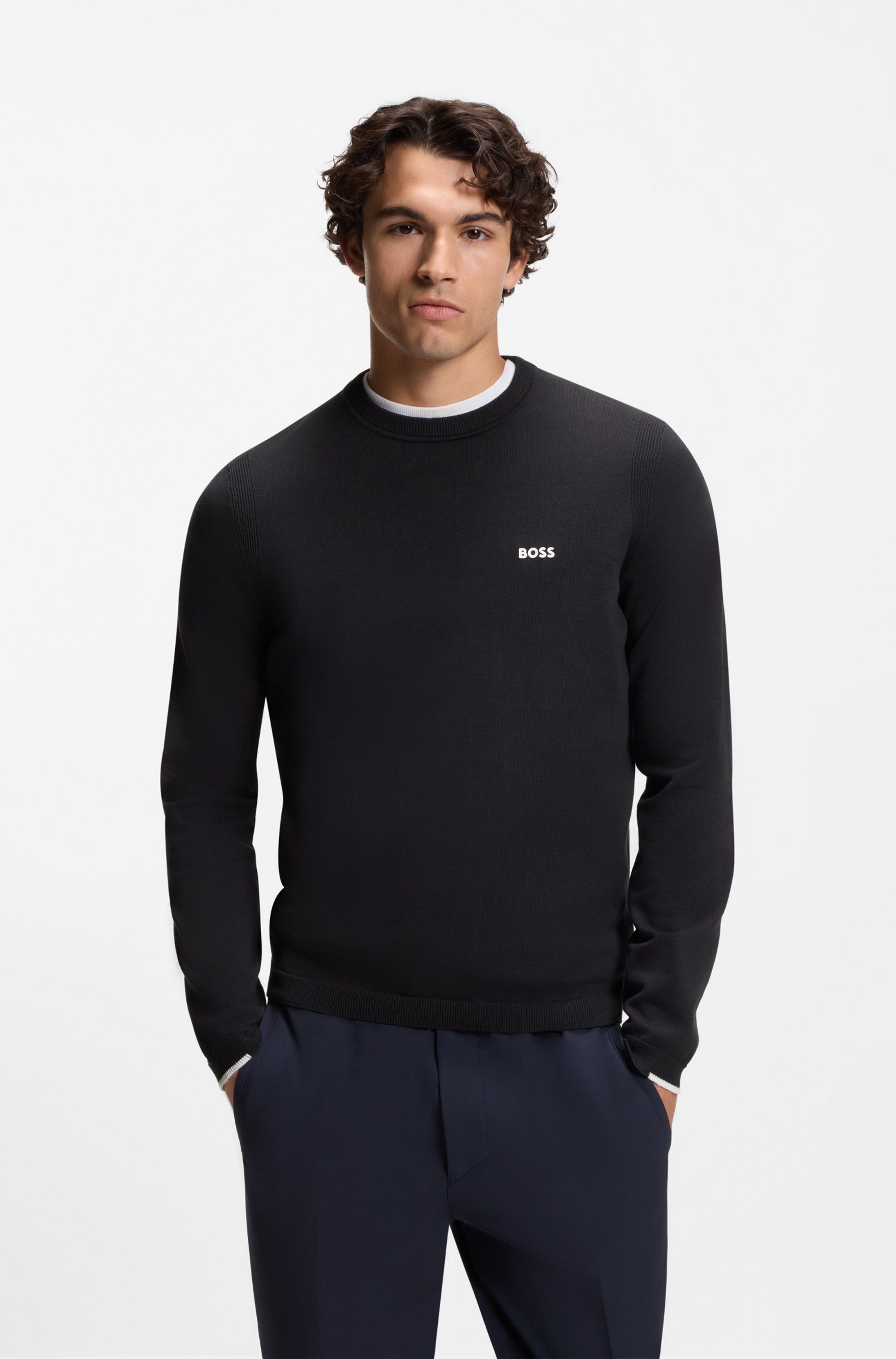 BOSS GREEN Strickpullover Rundhalsausschnitt, Regular Fit, Logo-Print