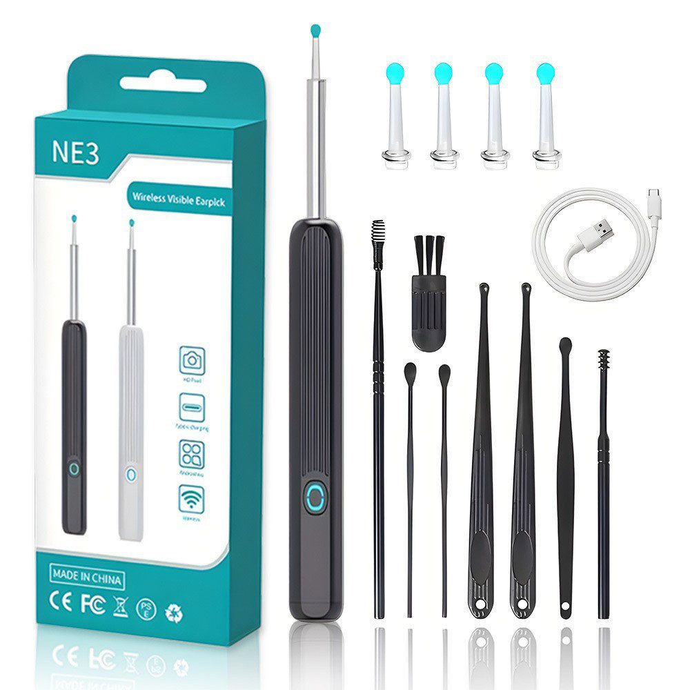 TUWENA Elektrischer Ohrenreiniger Ohrenschmalz Entferner Otoskop 8-teiliges Set, Ohrenreiniger Kamera, IPX5 Wasserdicht Ohr Endoskop für Erwachsene, Kinder und Haustier