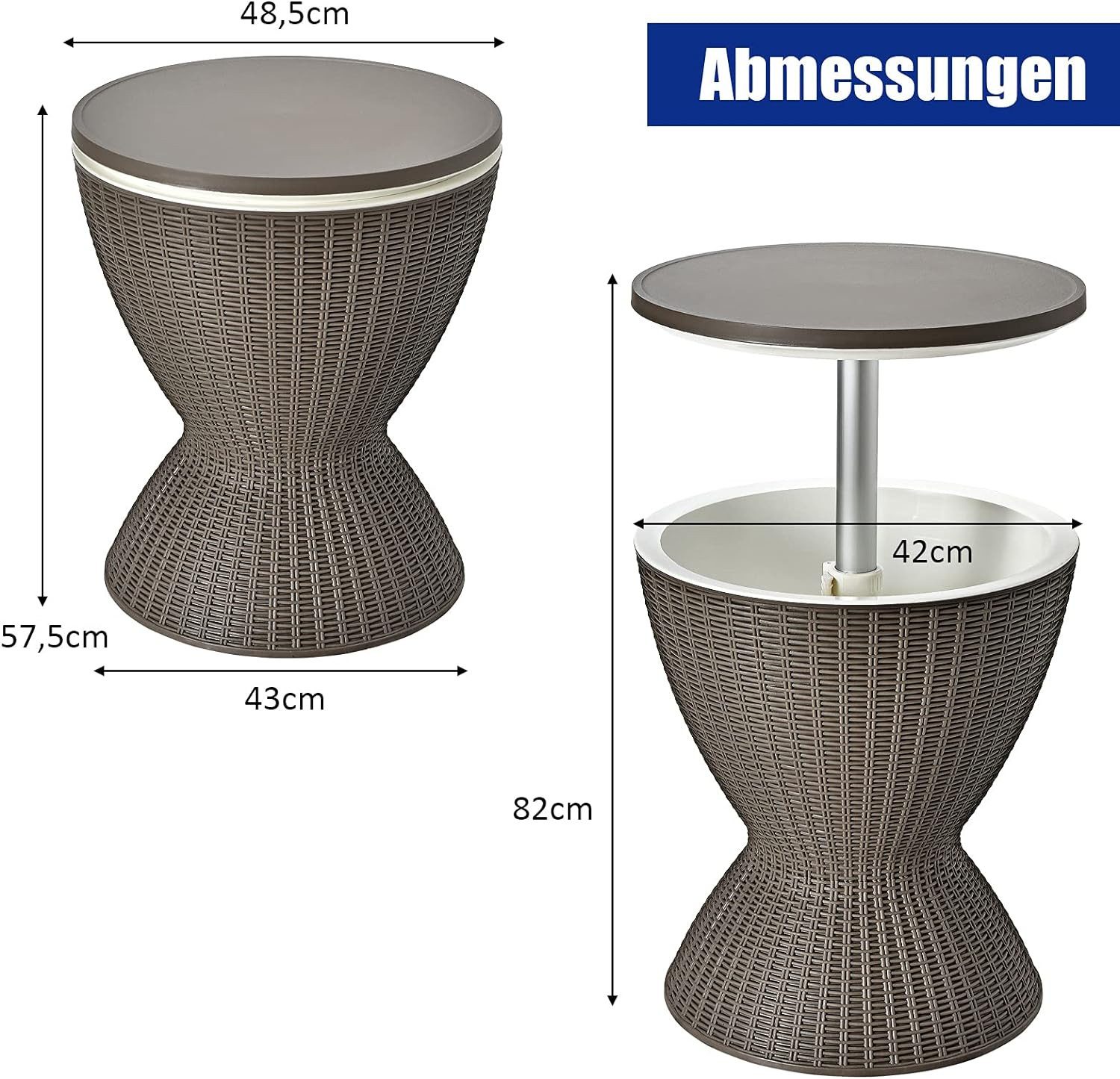 COSTWAY Gartentisch Cool Bar höhenverstellbar, abnehmbar Deckel, bis 75kg – Bild 5 von 5