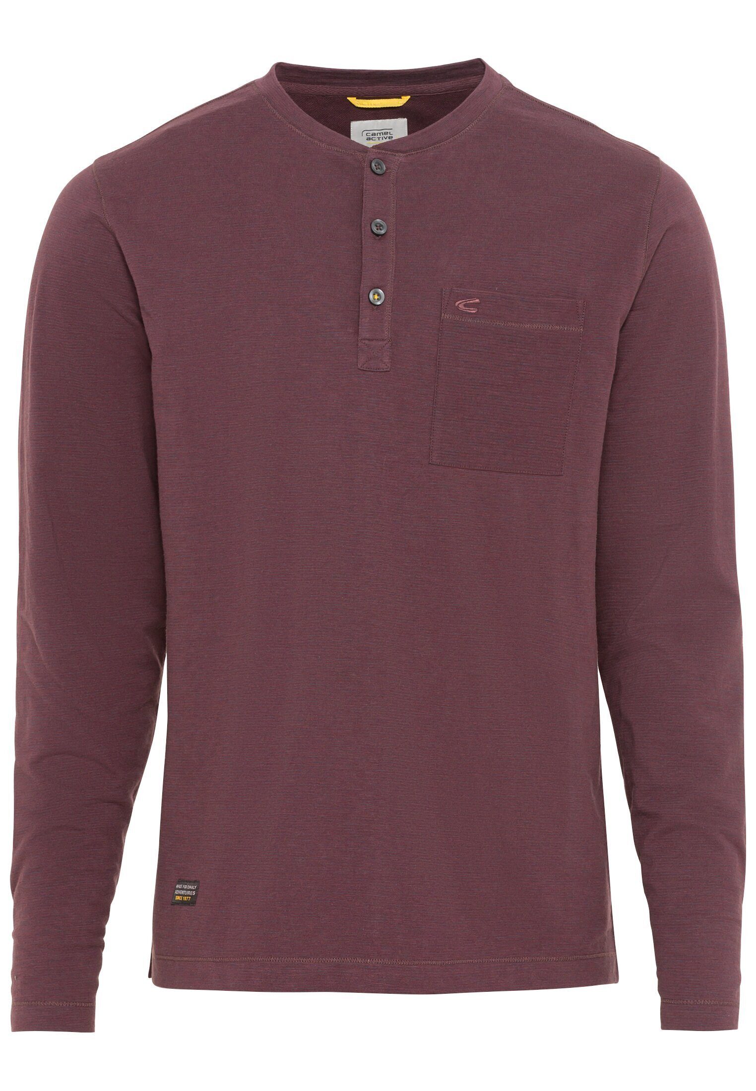 active Rot Henleyshirt camel Streifen mit feinem