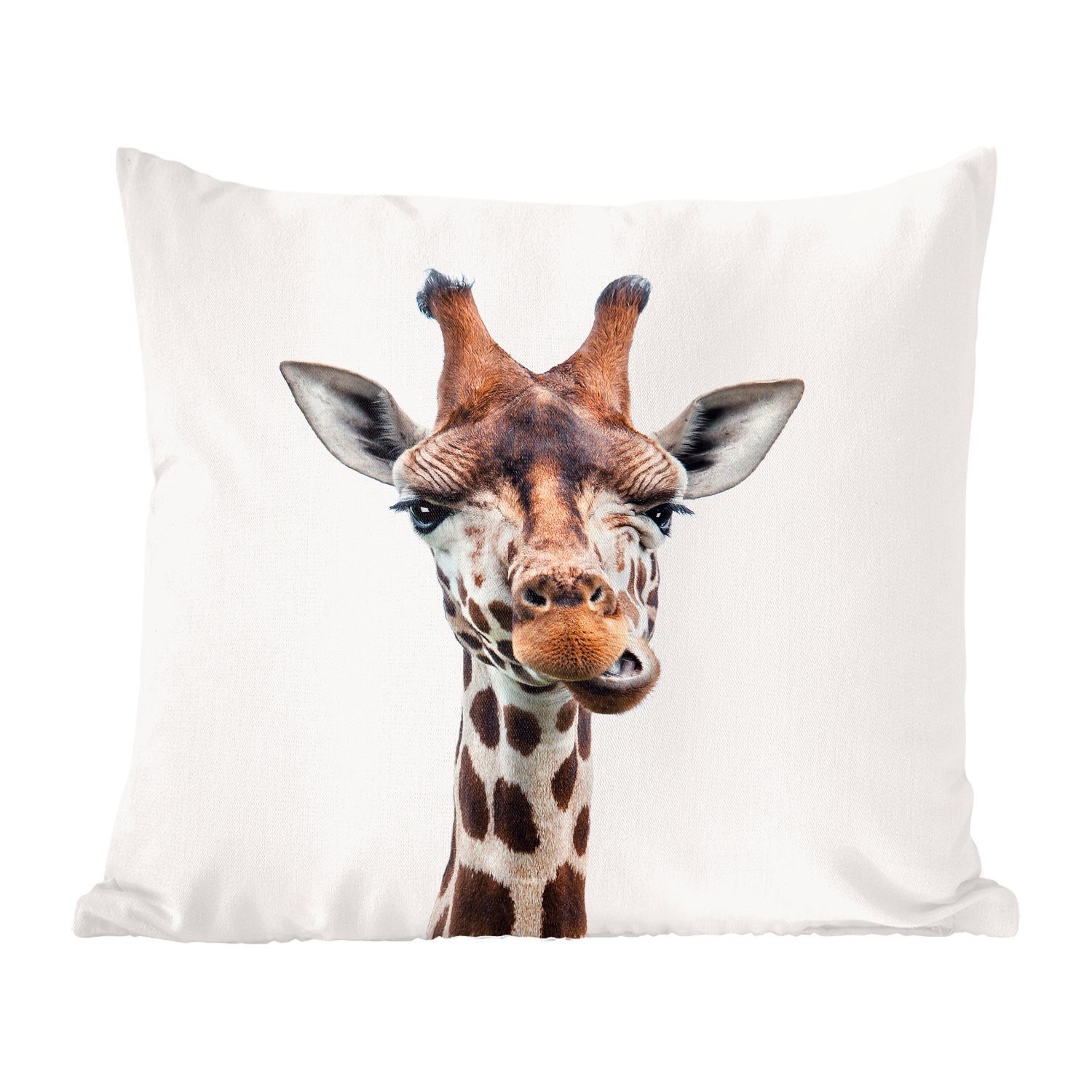 MuchoWow Dekokissen Jungen - Giraffe Mädchen, Sofakissen - Wohzimmer, Kind Schlafzimmer, - mit Füllung Tiere Deko, - Kopf für Porträt - - Zierkissen