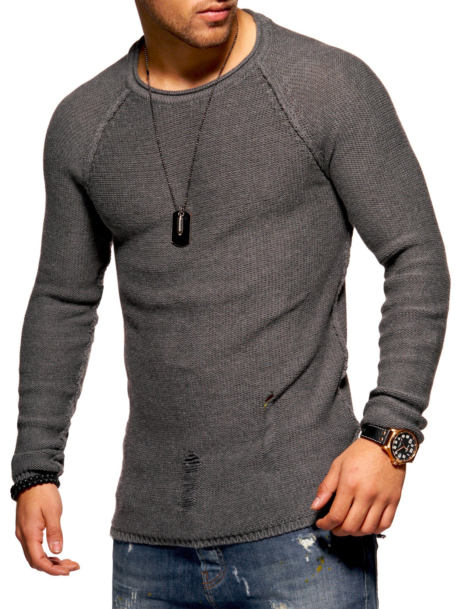 2Y Premium Strickpullover JOSCHUA mit Destroyed-Elementen günstig online kaufen