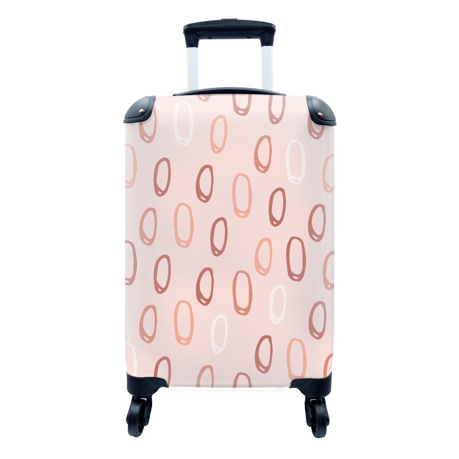 MuchoWow Handgepäckkoffer Oval - Rosa - Muster, 4 Rollen, Reisetasche mit rollen, Handgepäck für Ferien, Trolley, Reisekoffer