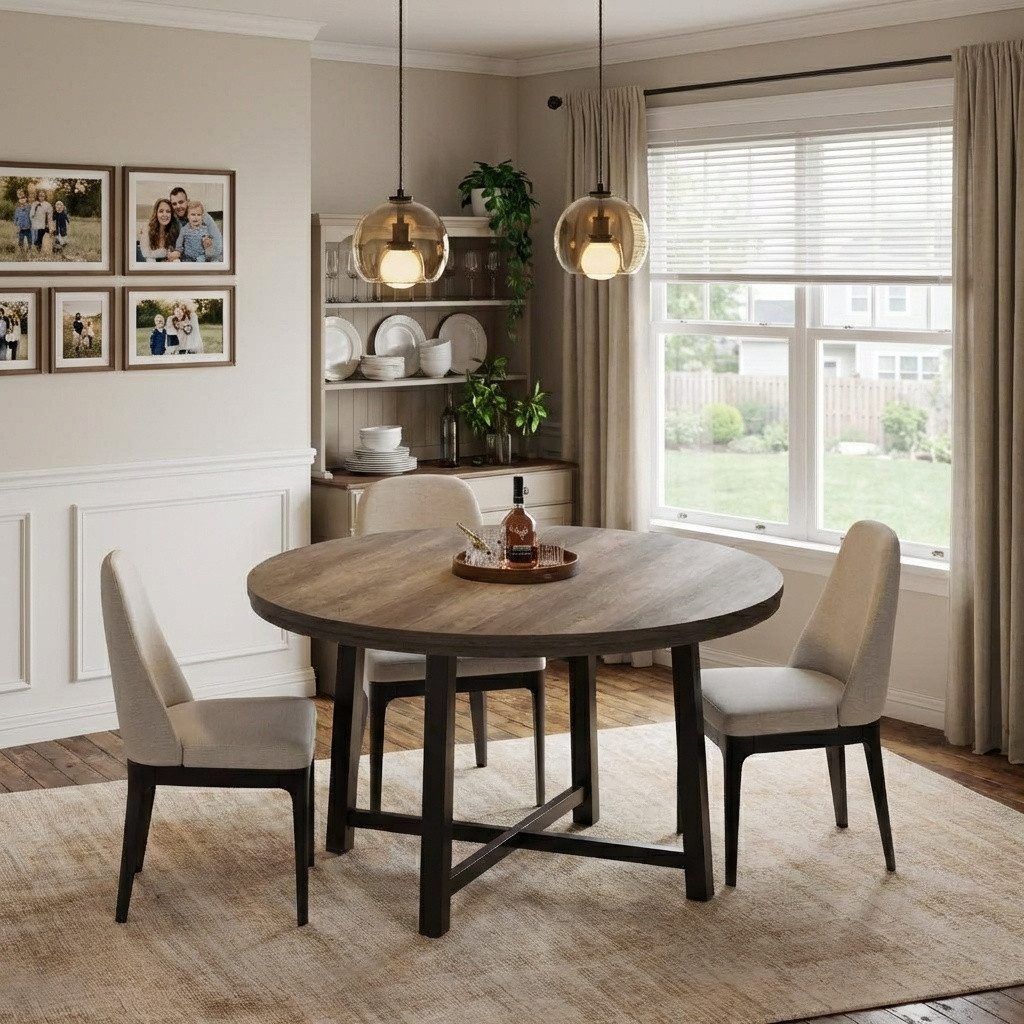 GarveeMore Esstisch Runder Esstisch Wohnzimmertisch Baumkantentisch Gartentisch (1-St., 1 Tisch), Moderner runder Küchentisch 119 cm Durchmesser für 4-6 Personen