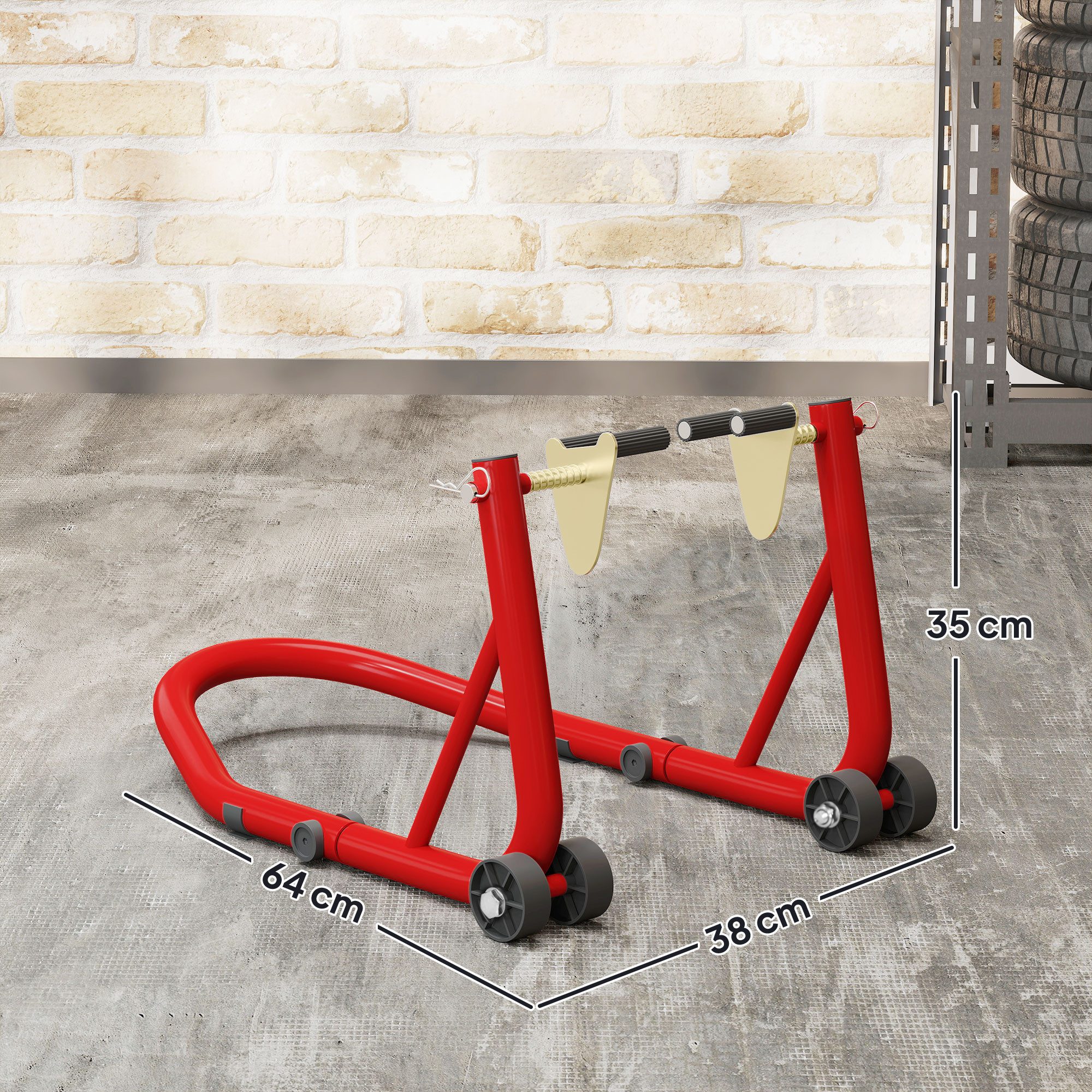 HOMCOM Fahrrad-Montageständer vorne, bis 544 kg (Motorradheber, 1-tlg., Motorradständer), für Hinterrad Stahl Rot