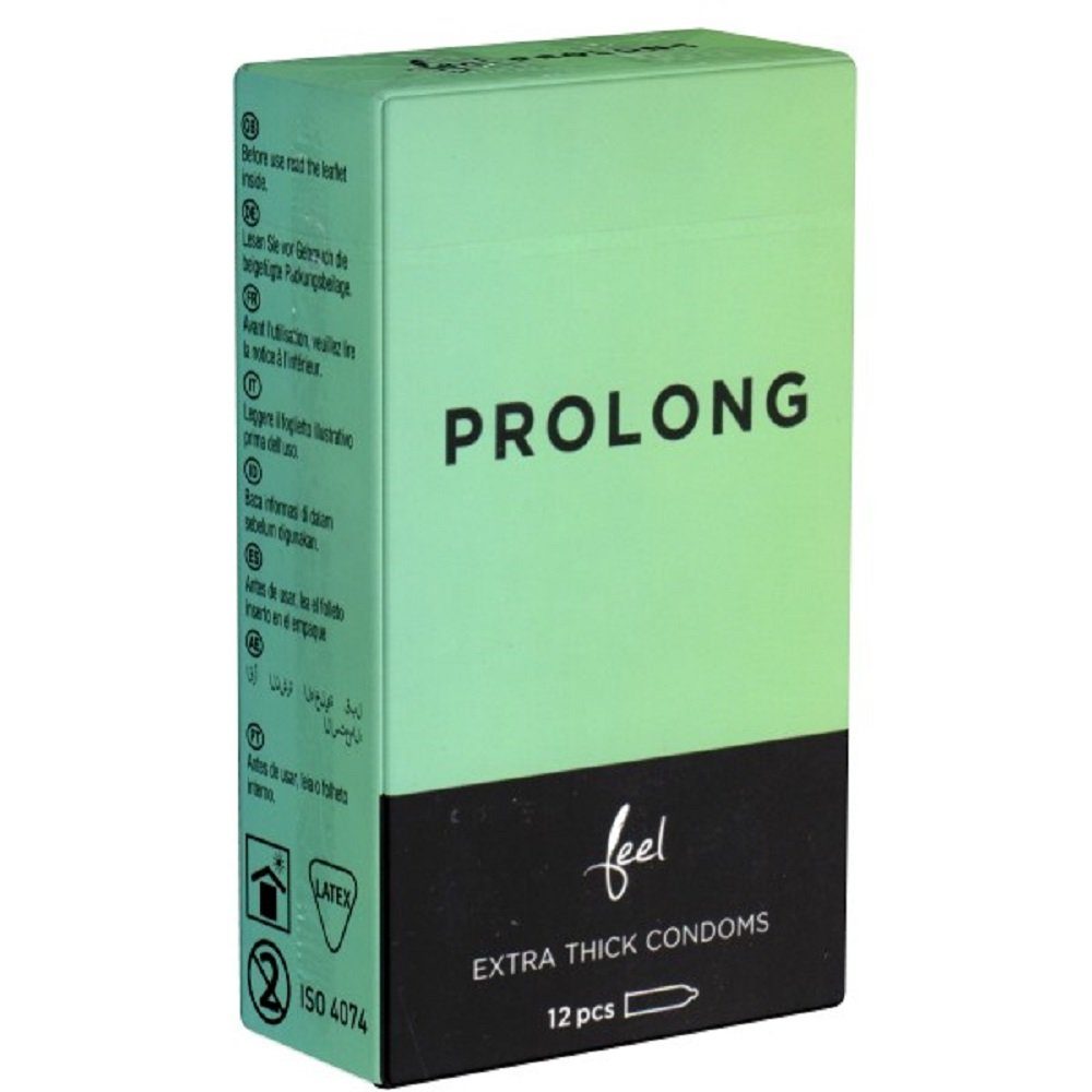 Feel Kondome Prolong - mehr Durchhaltevermögen Packung mit, 12 St., verzögernde Kondome für entspannten Sex, aktverlängernde Kondome für volles Gefühl ohne betäubende Wirkstoffe