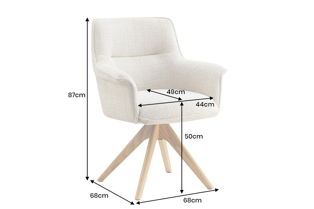 riess-ambiente Polsterstuhl LE GRAND beige/natur – Chenille Cremona, drehbar, mit Armlehne (Einzelartikel, 1 St), mit 180° Drehfunktion und Autoreturn – ideal für elegante Esszimmer