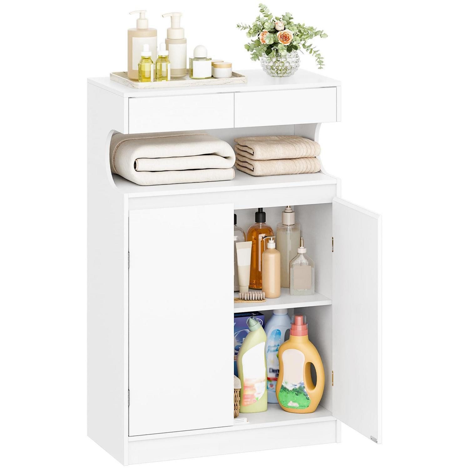 Badkommode Badezimmerschrank 2 Schubladen 2 Türen verstellbar 30x60x90cm weiß