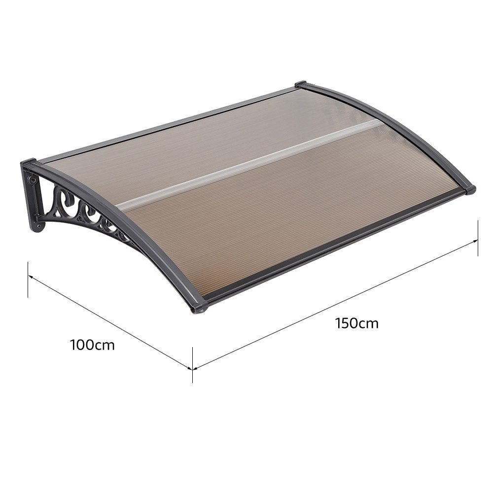 JEOBEST Vordach 100 x 150 cm Transparentes Pultbogenvordach Pultvordach, (Überdachung,1 St., Haustürvordach), UV-beständig, Braun+Schwarz – Bild 3 von 5