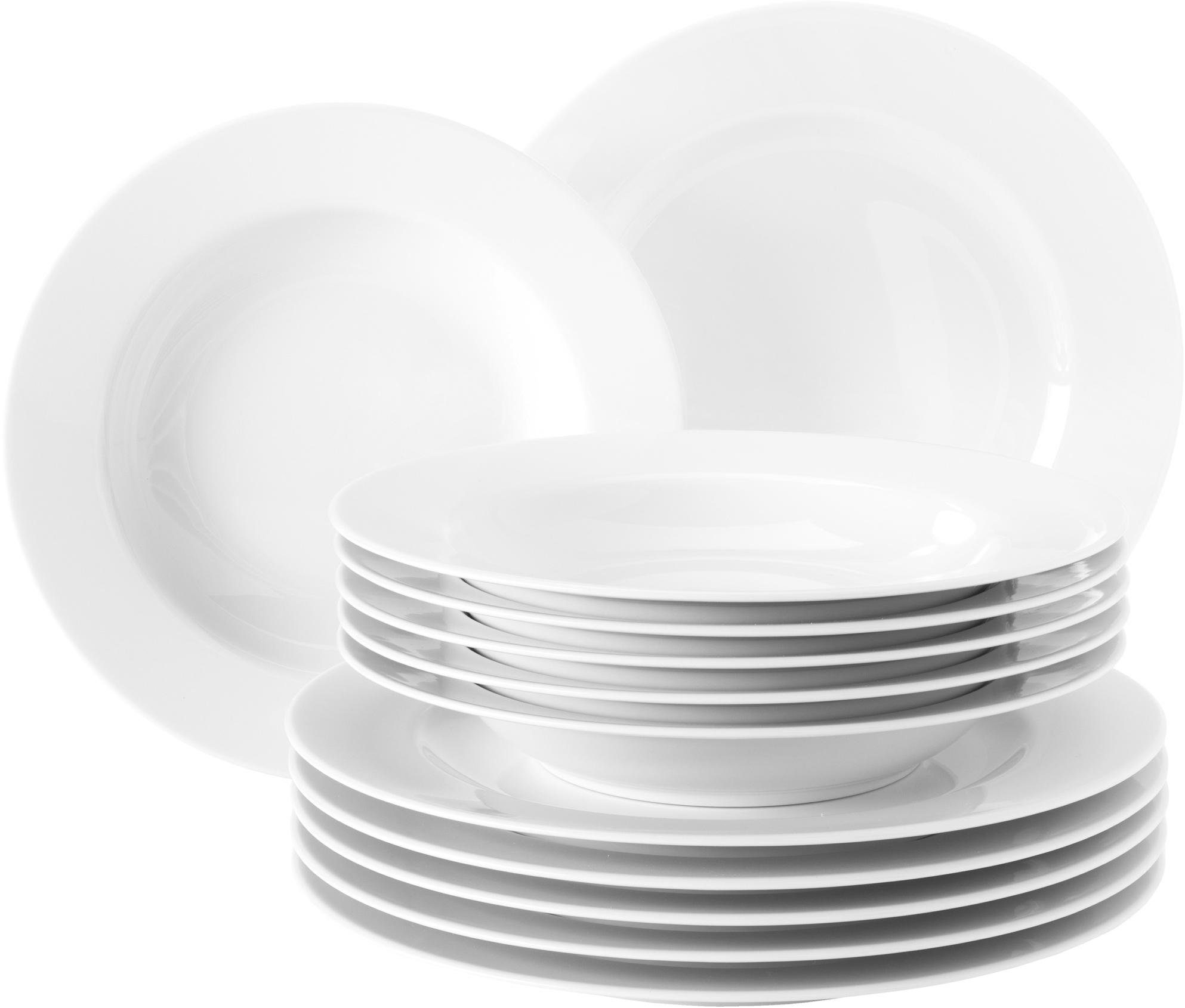 Seltmann Weiden Столовый сервиз Geschirr-Set Rondo (12-tlg), 6 Personen, Porzellan, Teller Set, Suppenteller, Made in Germany, 12 Teile, für 6 Personen