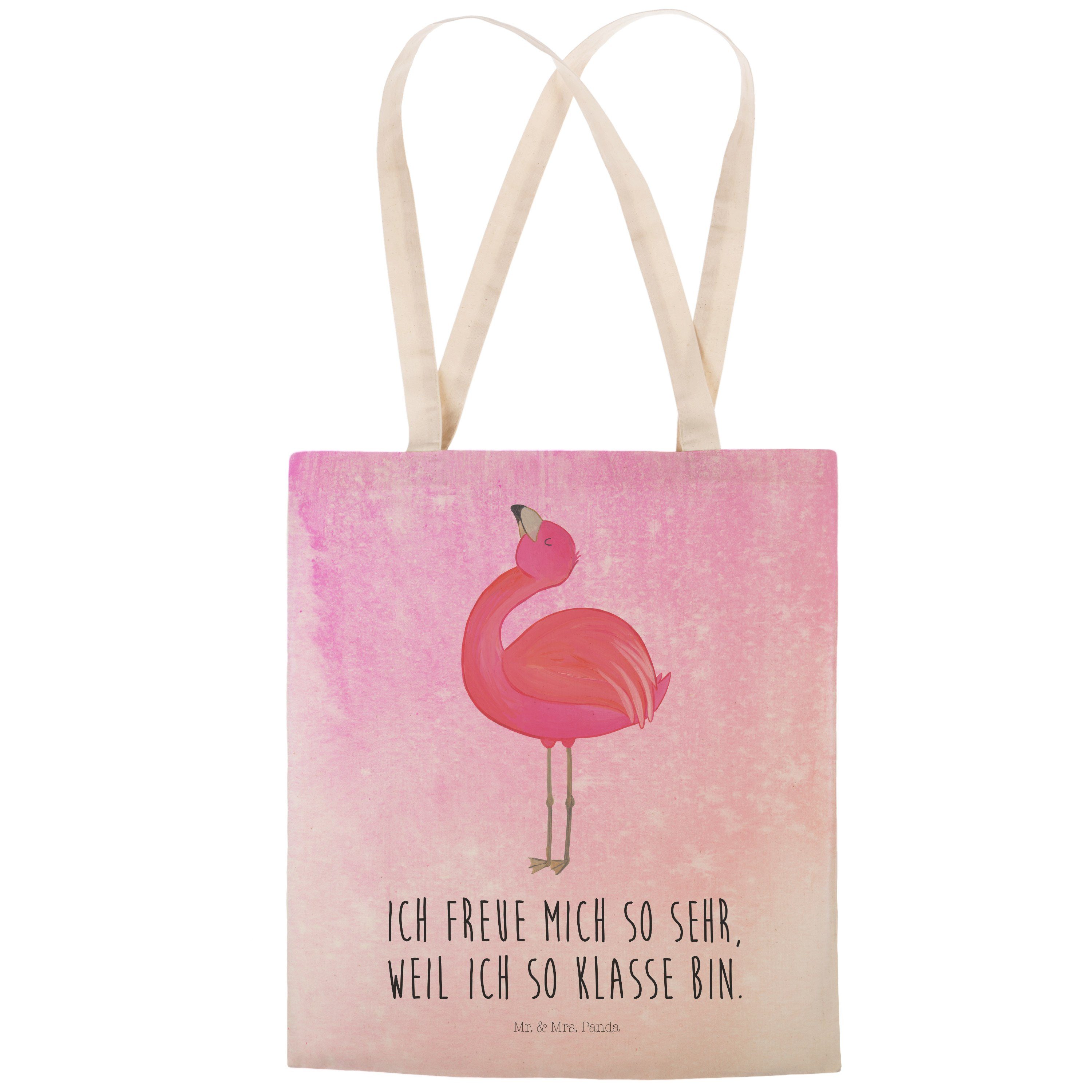 - & Tragetasche (1-tlg) Flamingo Panda Schwest stolz Pink Mrs. Geschenk, rosa, - Aquarell Mr. Stofftasche,