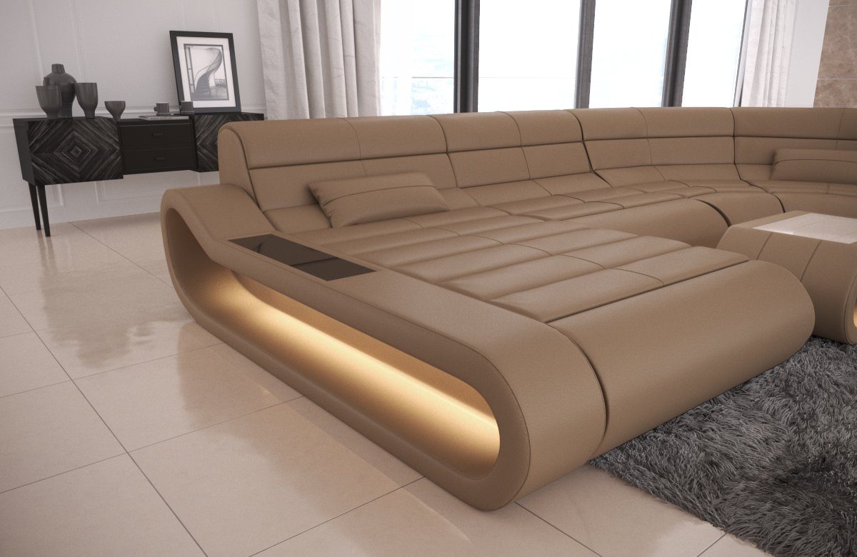 Sofa Dreams Wohnlandschaft Concept - XXL U Form Ledersofa, Couch, mit LED,  Designersofa mit ergonomischer Rückenlehne