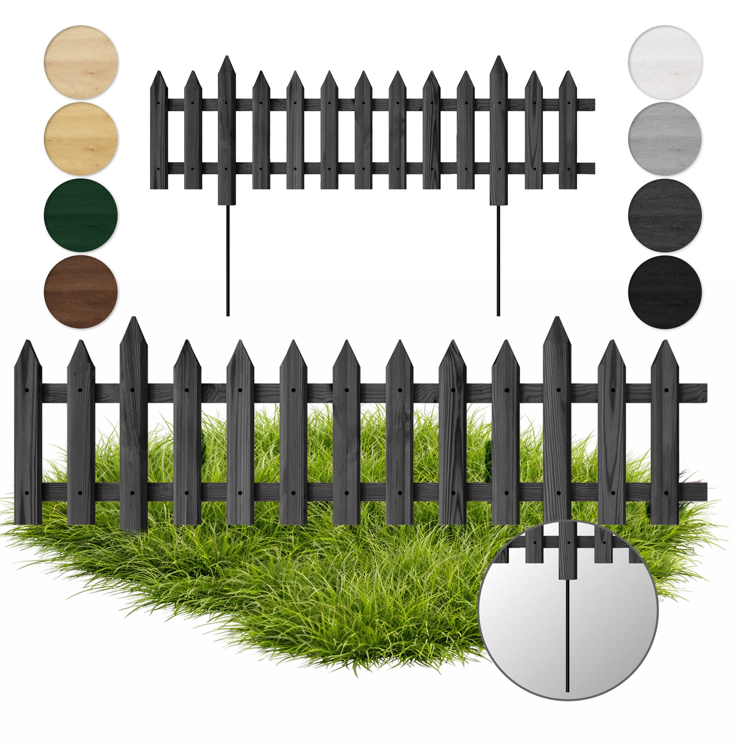 Floranica Zierzaun Vorgartenzaun Steckzaun Gartenzaun Zierzaun Lattenzaun Friesenzaun, (20 x 100 cm, 1-St., Anthrazit), Blummen Beeten Zaun aus Holz mit Metalpfosten, Beetabgrenzung