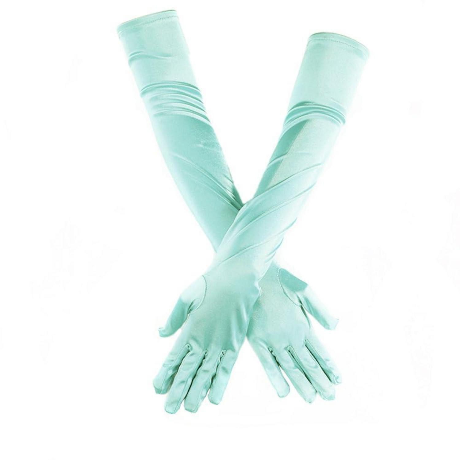 LuxusKollektion Abendhandschuhe Damen Handschuhe Elegant Satin 1920er Stil Lange Blau Grün (1-St)