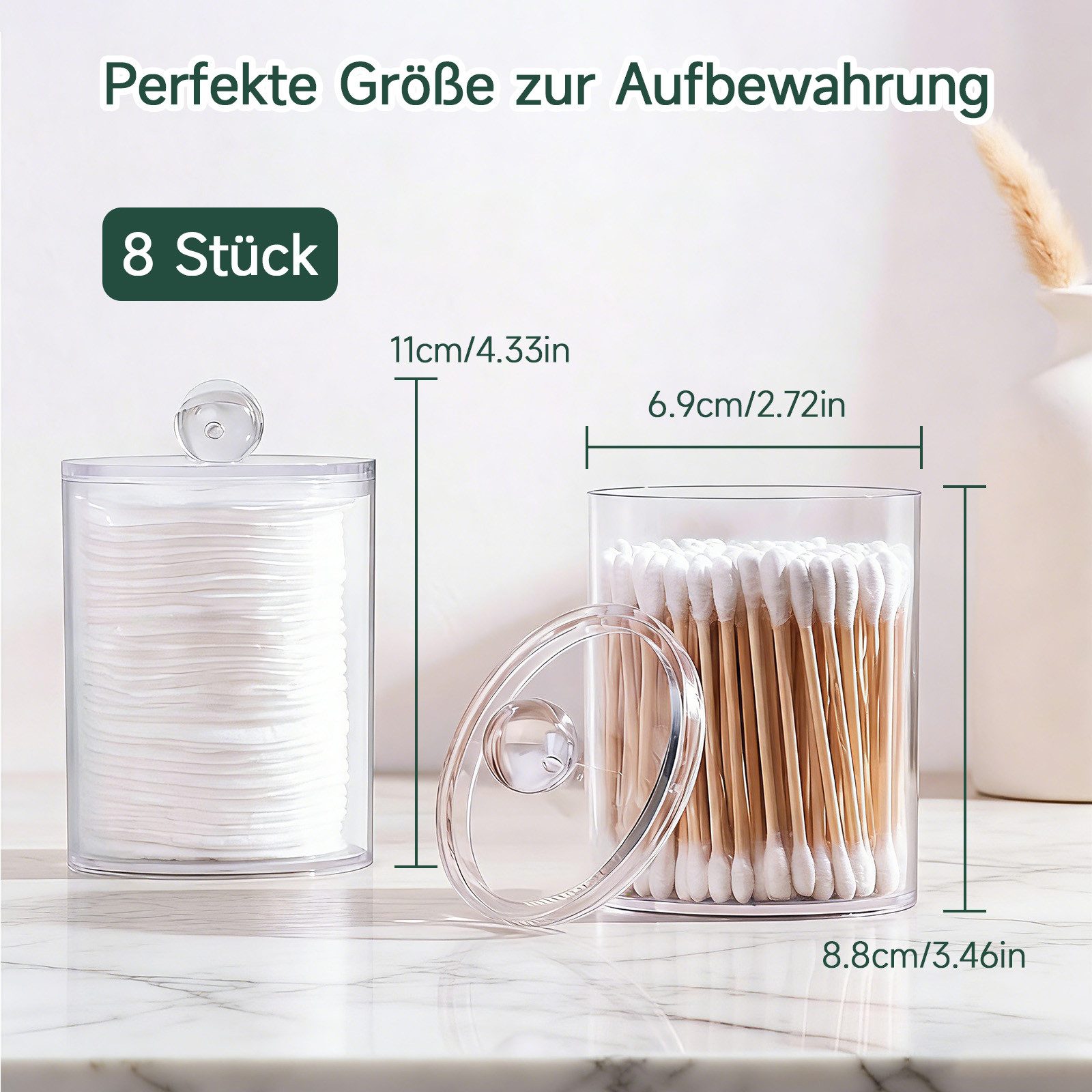MOPUEA Wattestäbchen 8 St Wattestäbchen Behälter Schminktisch Badezimmer Organizer, 8-St., Abnehmbarer Deckel für komfortable Reinigung