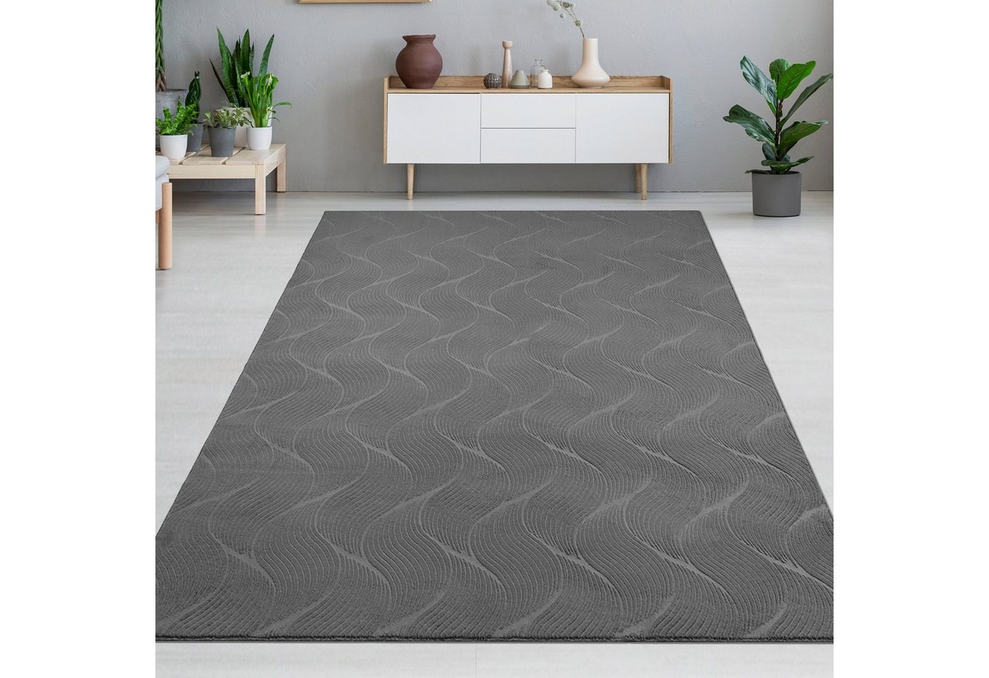 Carpetia Teppich 3D Hoch-Tief-Effekt, rechteckig, Höhe: 8 mm, weich pflegeleicht Saugroboter-geeignet