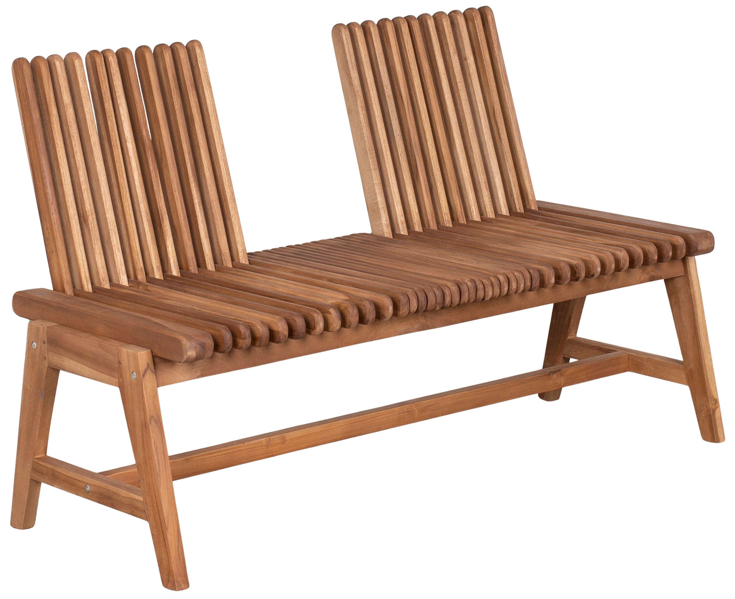 MR.DEKO Gartenbank Leeds Bank aus massivem Teakholz 130 cm mit flexibler Rückenlehne (2-Sitzer Bank, zerlegt geliefert, ideal für Terrasse, 1-St), Massive Sitzbank Garten und Balkon, 250 kg belastbar