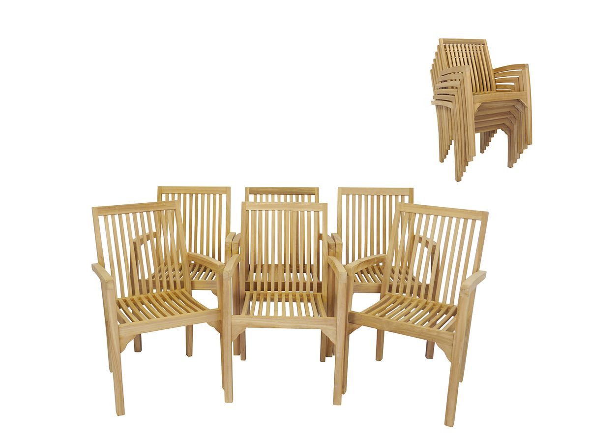 AFG Gartenstuhl Gartenstühle Stapelstühle 6er Set massiv Teak (6 St), 6er Set: Teak, stapelbar, unbehandelt