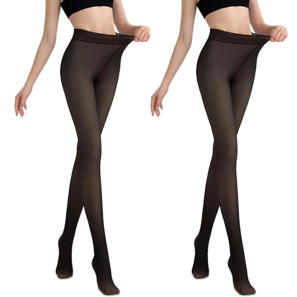 HoyoLee Feinstrumpfhose 2 Paar Thermo Strumpfhose für Damen Winter Feinstrumpfhose Pantyhose Wärmend Legging Gefütterte Plüschstrümpfe Größen Fleece Durchscheinend