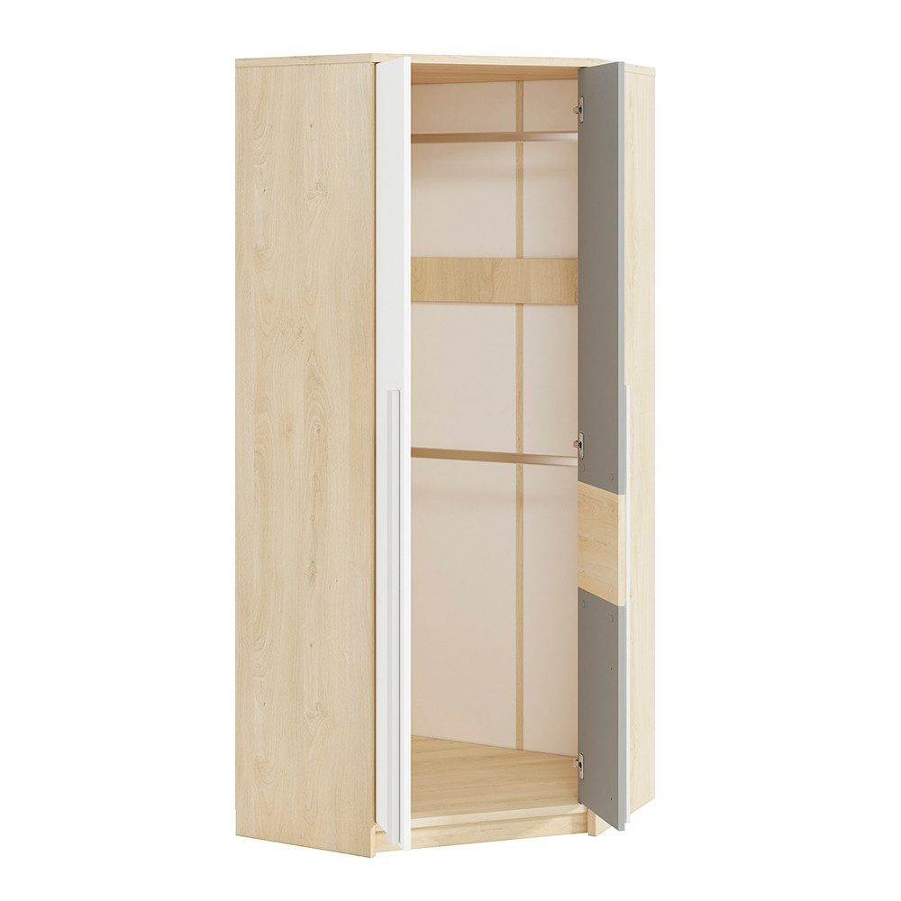 Lomadox Eckschrank DARDA-131 Fjord Buche Nb. mit Fronten in weiß und platingrau 82/199/82 cm
