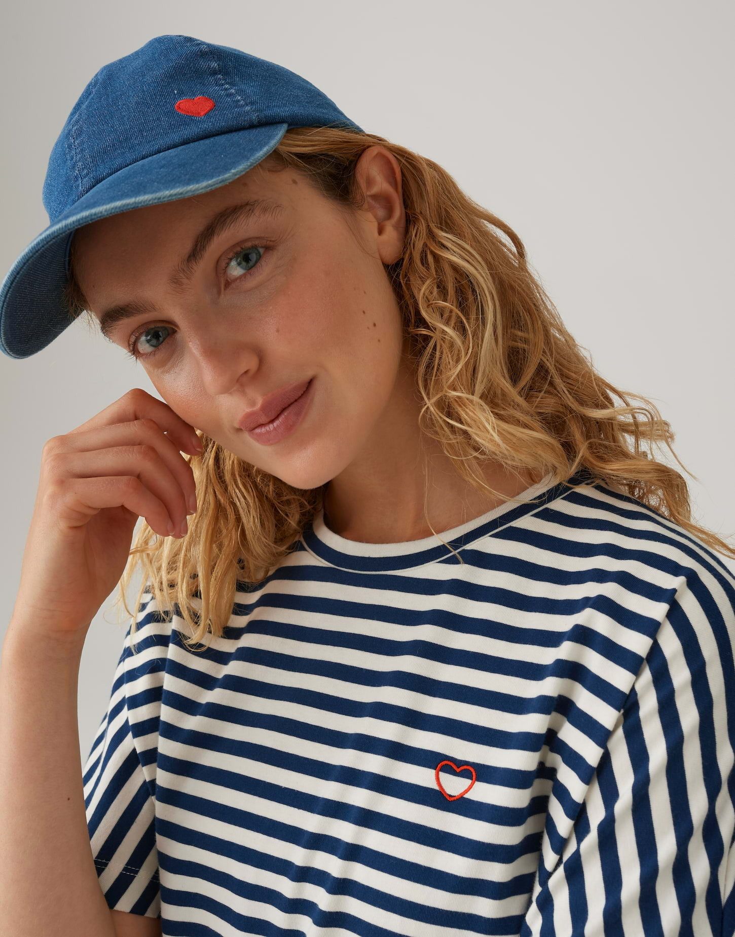 OPUS Baseball Cap Alovely denim aus Denim mit Herzstickerei