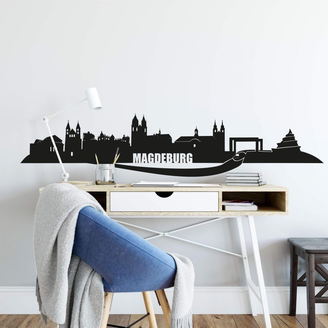 K&L Wall Art Wandtattoo Stadt Wandtattoo Magdeburg Skyline Jahrtausendturm modern 120cm, Wandbild selbstklebend, entfernbar