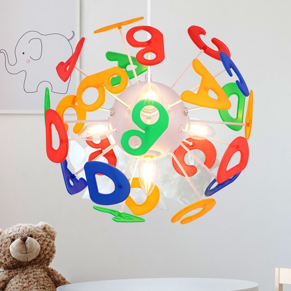 GLOBO LIGHTING Hängeleuchte, Leuchtmittel nicht inklusive, Kinderleuchte Hängeleuchte Kinderzimmerlampe Buchstaben bunt 4-Flammig