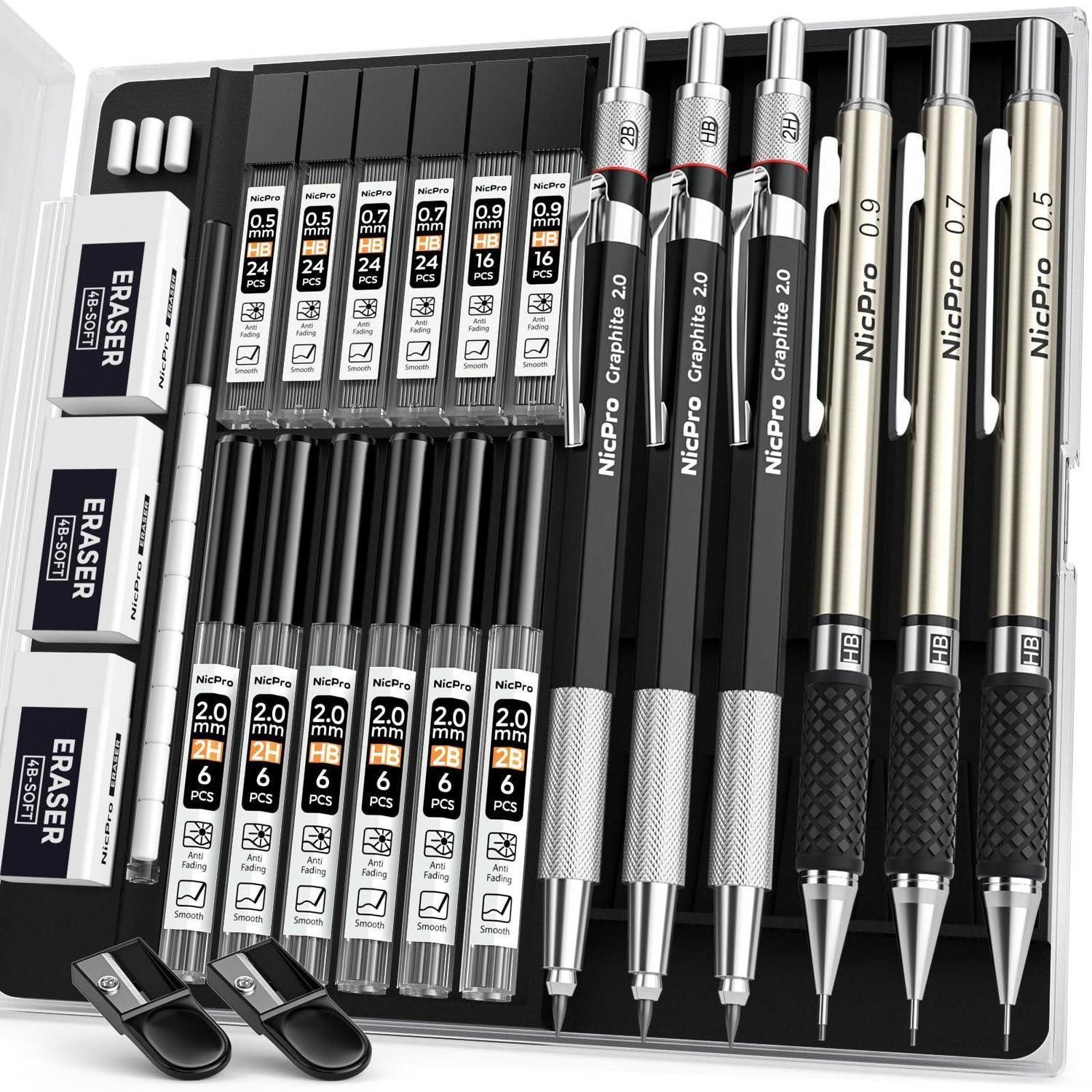 LuxusKollektion Druckbleistift Druckbleistifte Set Metall 4 Strichstärken Silber