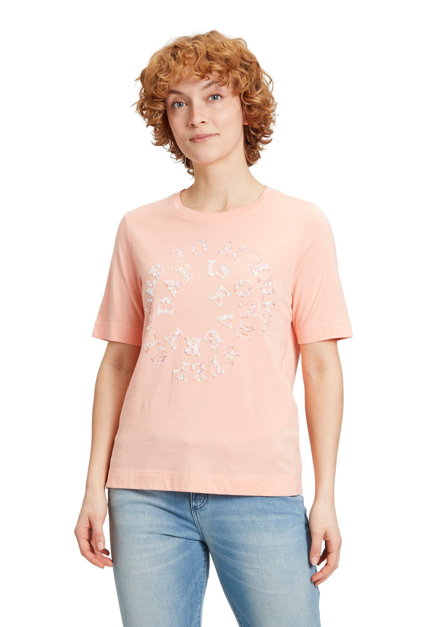 Cartoon Kurzarmshirt Damen mit Rundhalsausschnitt (1-tlg) Pailletten