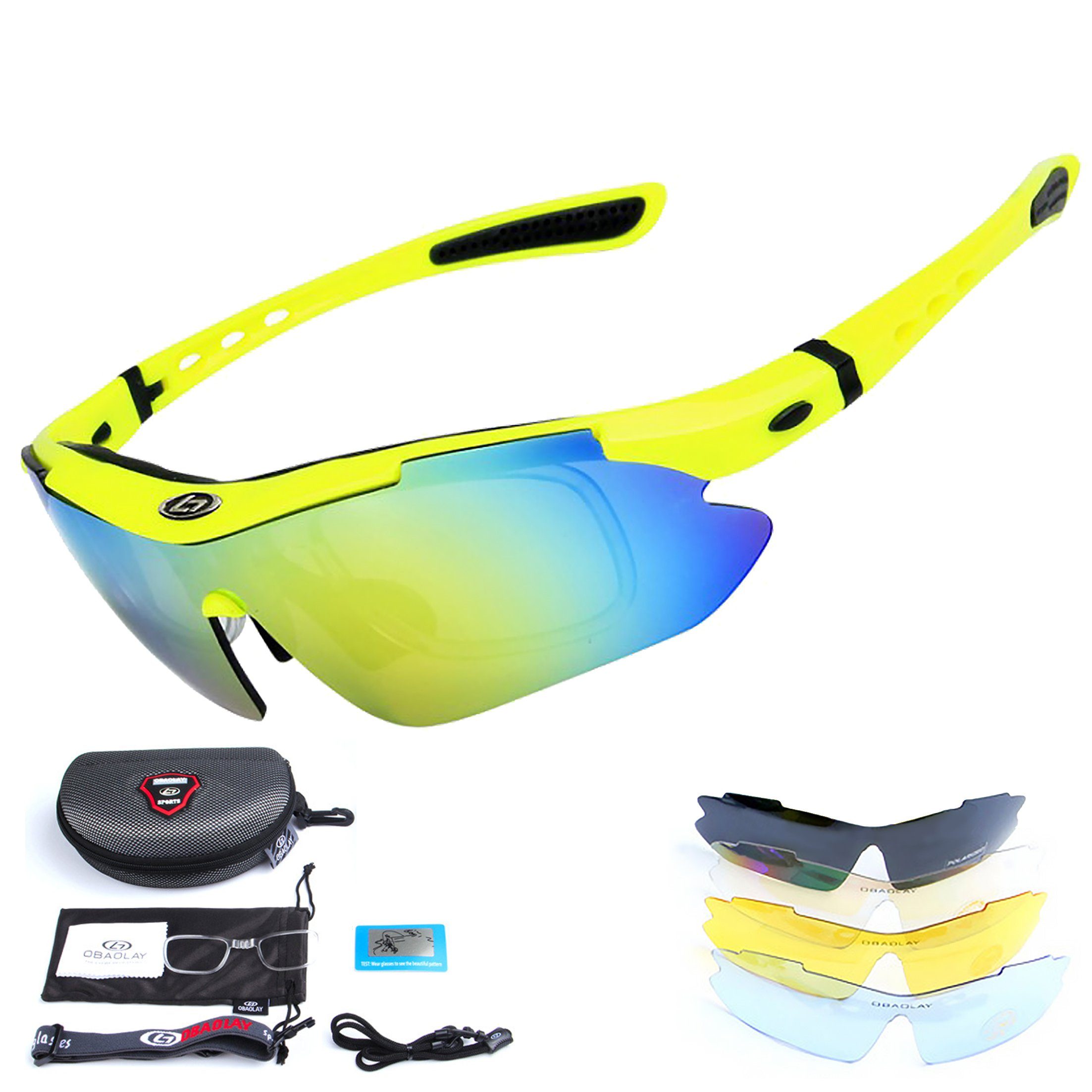 LeiGo Fahrradbrille Radsportbrille, polarisierte Sonnenbrille, Sportbrille,  Sonnenbrille, UV-400-Schutz für Männer, Frauen mit 4 austauschbaren Gläsern