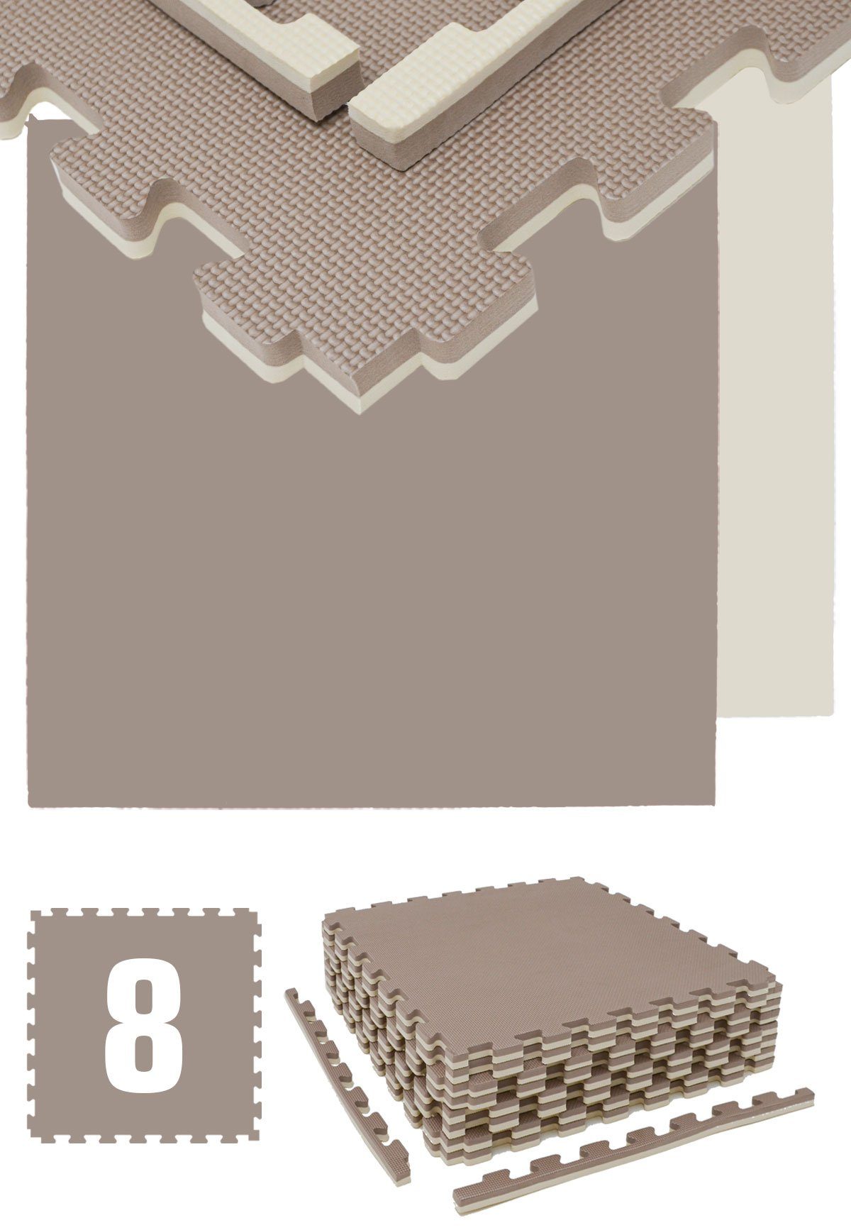 eyepower Fitnessmatte XL für Zuhause - 3,2 m² Trainingsmatte mit Rand - 8 Home Gym Matten, 63 x 63 x 2 cm Bodenschutzmatte Sport und Gymnastik - EVA Bodenmatte