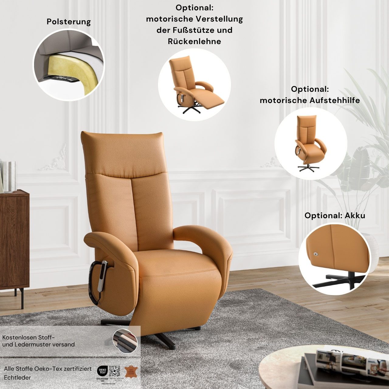 sit&more TV-Sessel Amica, inkl. Kopfteilverstellung & Drehfunktion, wahlweise mit 2 Motoren, Akku und Aufstehhilfe