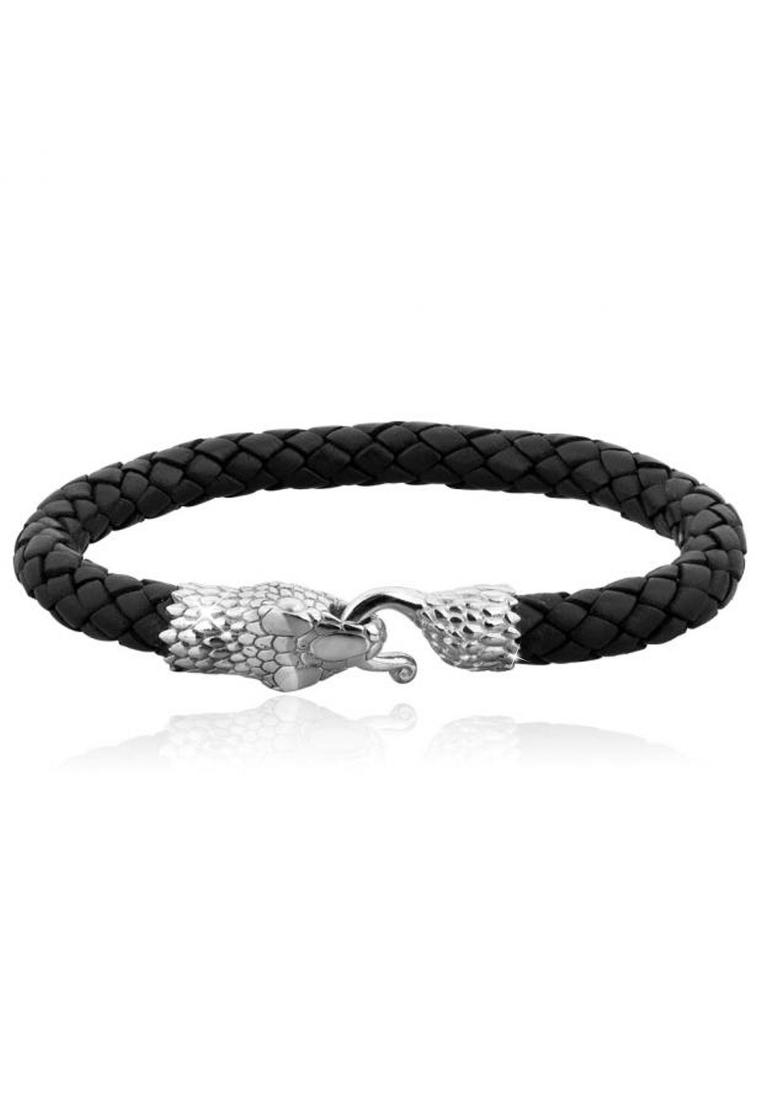 Kuzzoi Armband Herren Echtleder Schlange Geflochten 925 Silber