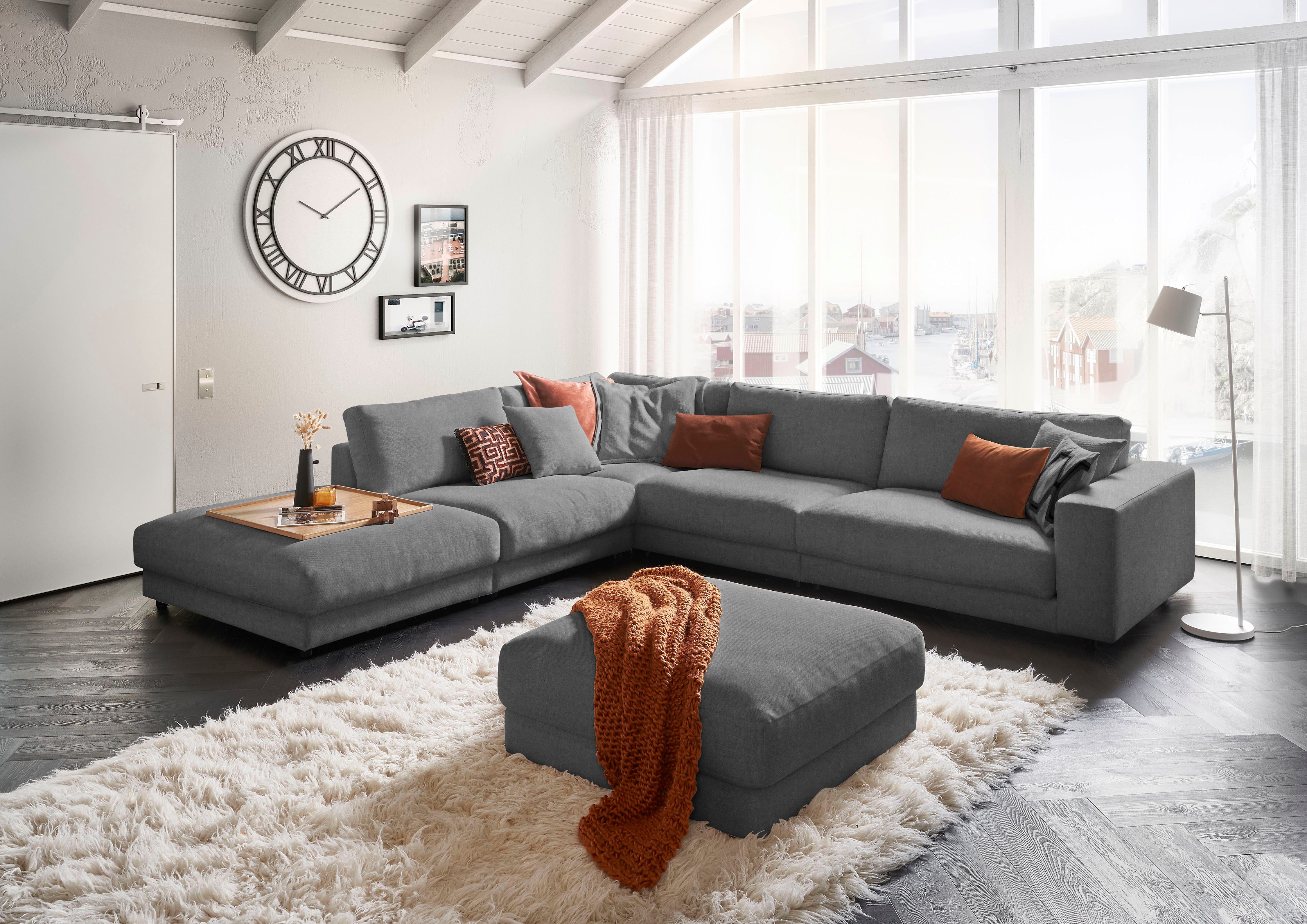 3C Candy Ecksofa Enisa II, bequem und komfortabel, großes Familiensofa, L-Form, incl. 3 Flatterkissen, wahlweise mit Flecken-Schutz-Bezug Easy care