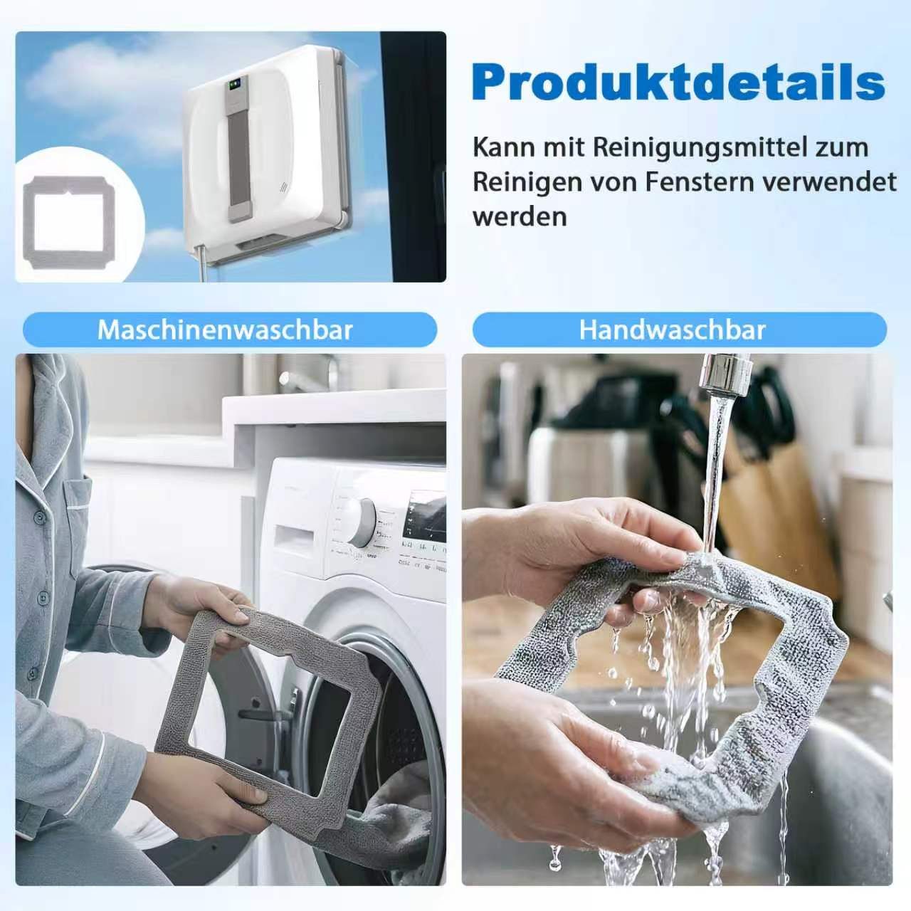 Grenintol Fensterputzroboter 4/6/8 Stück Reinigungspad Ersatz Wischtücher Zubehör für INSE WA9 Pro, (4-St) Saugstarke 100% Mikrofaser – für streifenfreie Fenste – Bild 4 von 5