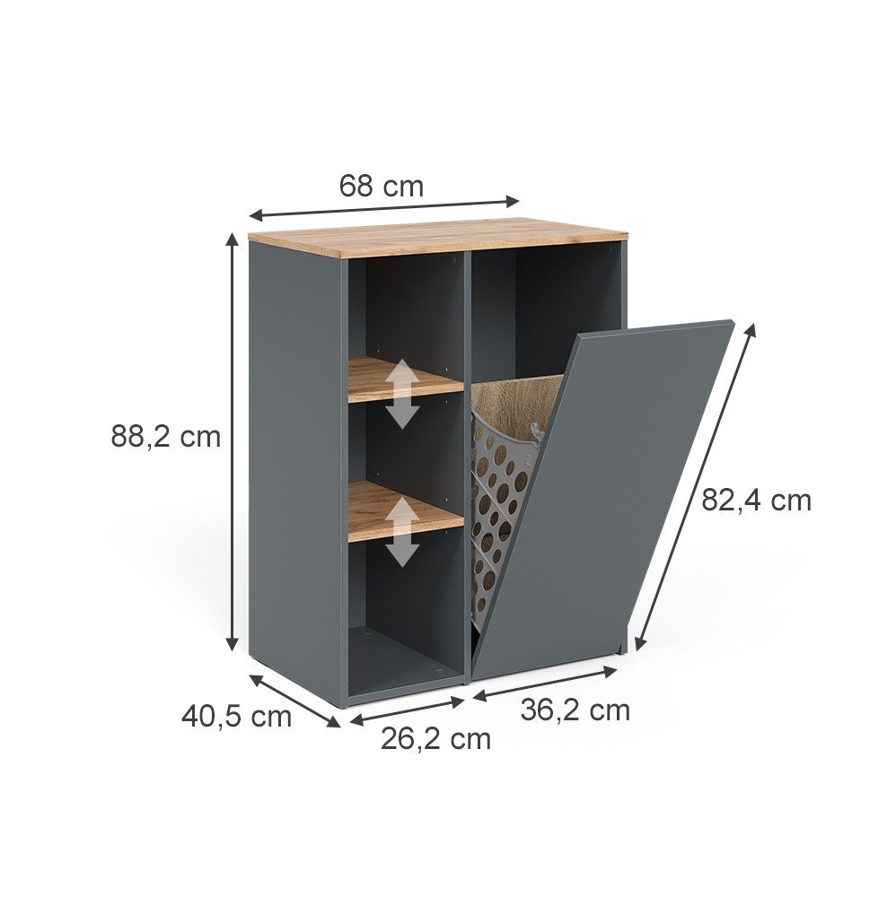 Vicco Wäscheschrank Viktor, Anthrazit/Goldkraft Eiche, 68 günstig online kaufen