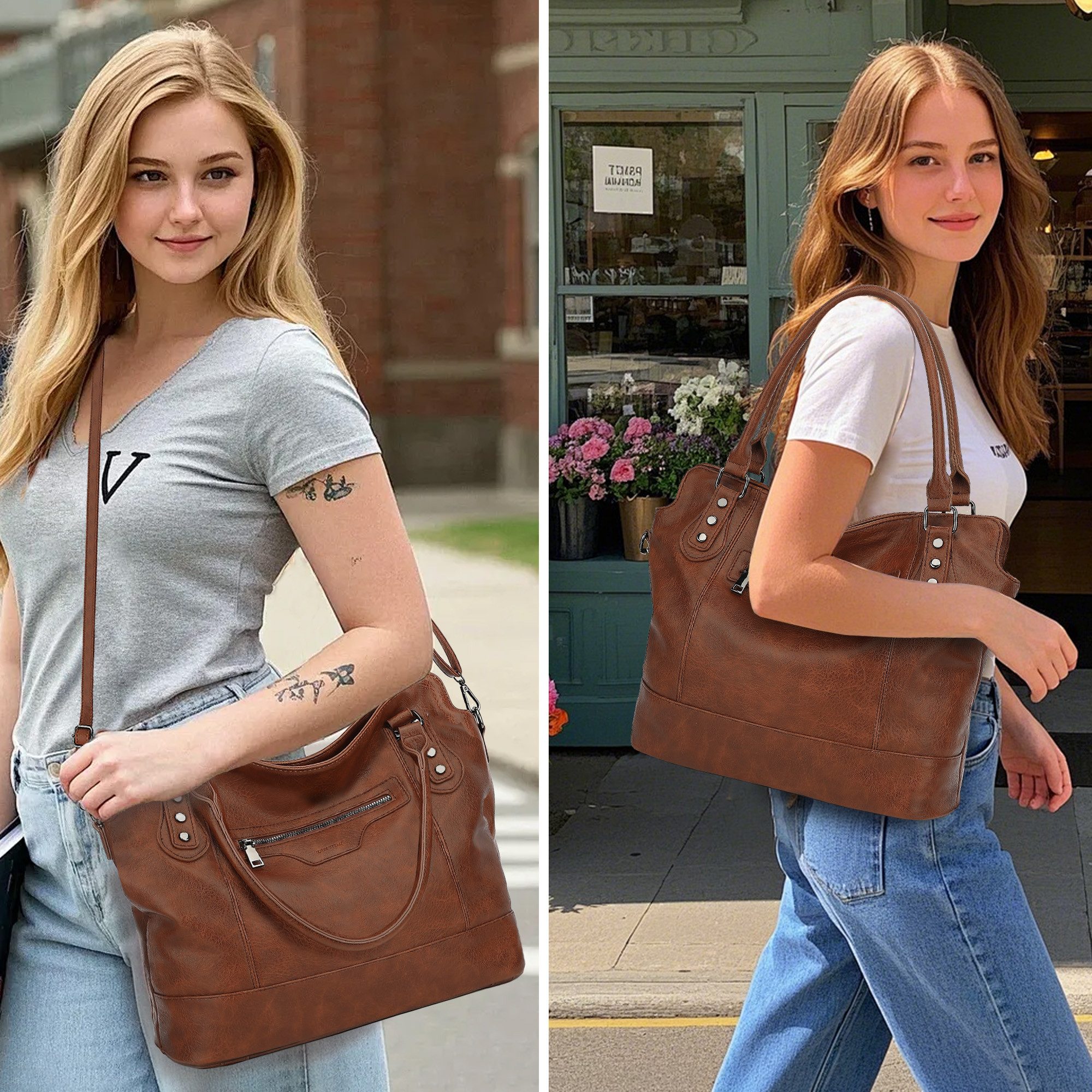 TAN.TOMI Handtasche Damen Schultertasche - Set Shopper Umhängetasche Henkeltasche, Mit abnehmbarem Schultergurt für Einkauf Reise Büro Schule – Bild 2 von 5