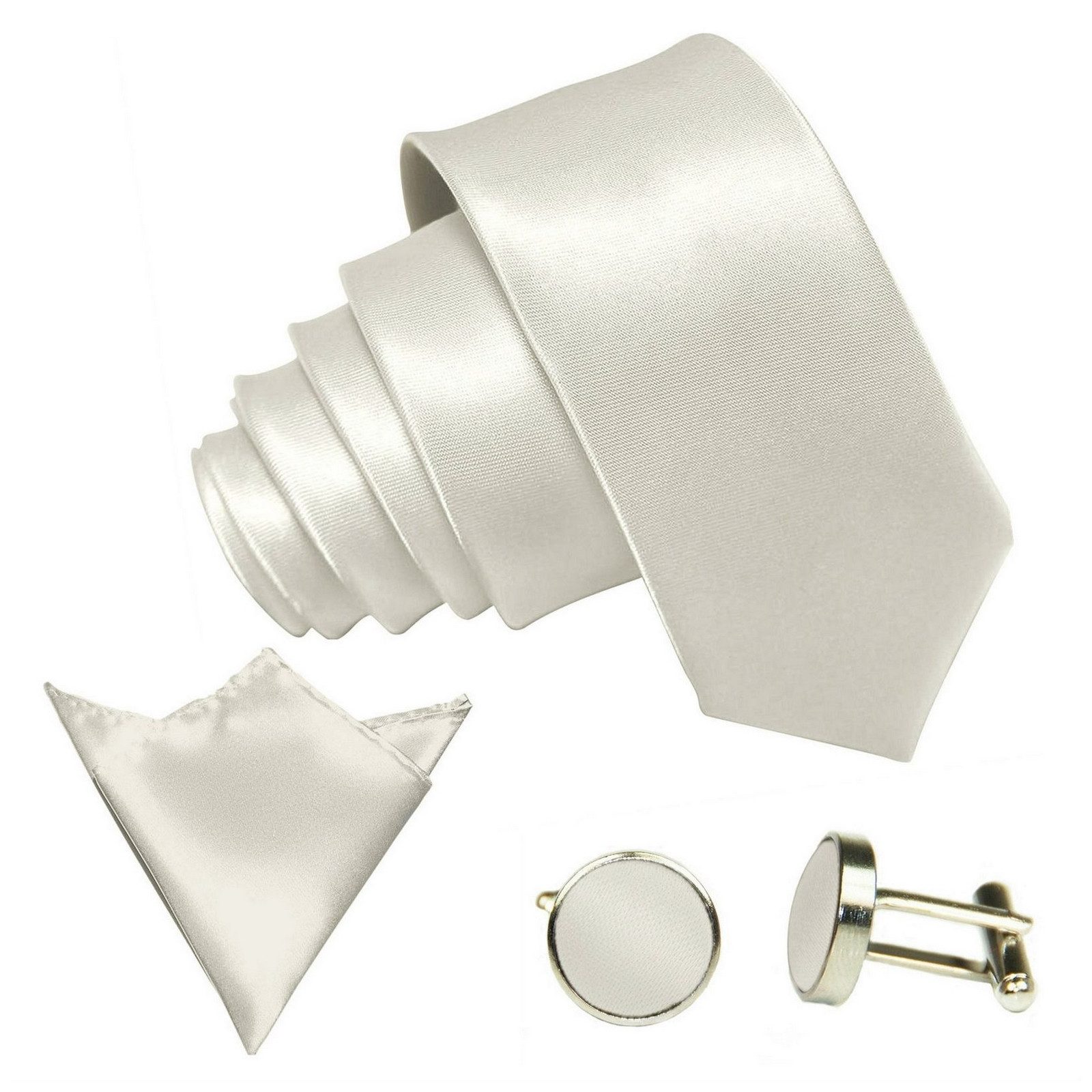 GASSANI Krawatte Satin Hochzeitskrawatte, Herren-Krawatte Hochzeit Schlips z Anzug (Set, 3-St., Krawattenset, Manschettenknöpfe, mit Einstecktuch) 8,5cm Breite, Uni, Seide-Touch-Finish, Tuch